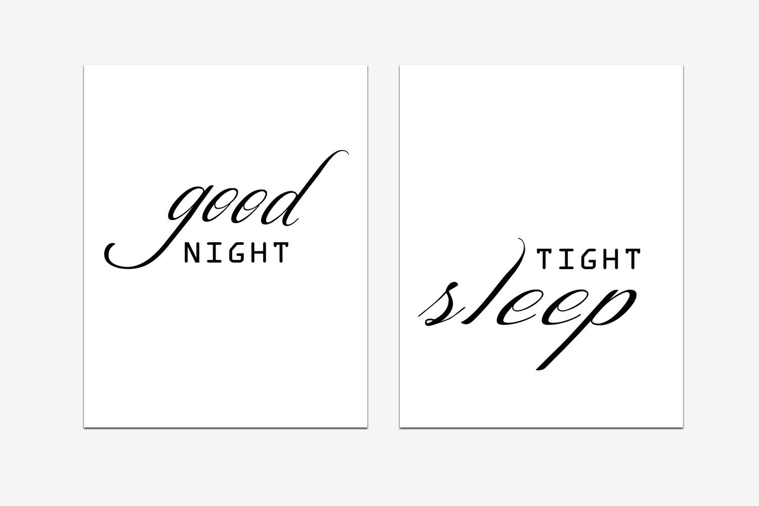 Good Night Sleep Tight Wall Art Set of 2 - 8x10 Inch Unframed Bedroom Decor Prints, Above Bed Art, Nursery Wall Signs with Inspirational Quotes - Perfect for Bedroom, Nursery, or Kids Room Decor