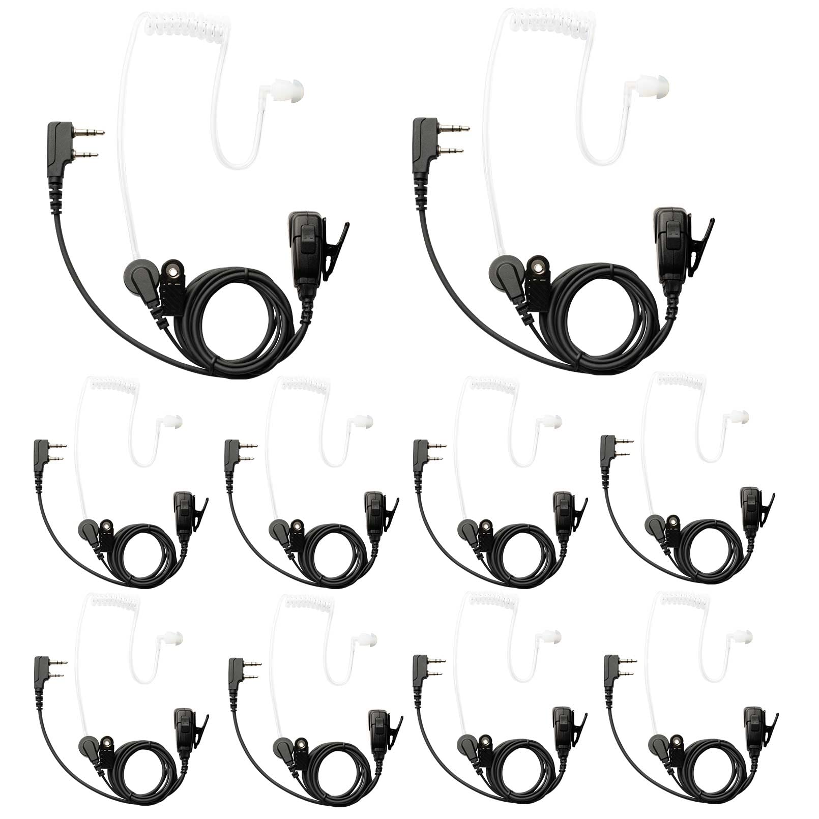 10 PCS UV-5R Surveillance Earpiece Kit - Compatible with BTECH, Retevis RT21 RT22, Kenwood, Arcshell AR-5 Walkie Talkie Radios - Includes PTT Mic & Clear Acoustic Tube Headset - Ideal for Security, Event Staff & Outdoor Communication
