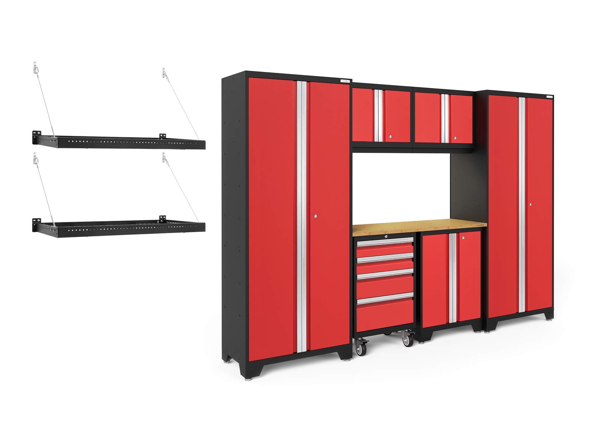 NewAge Products Bold Series Red 7-Piece Garage Storage Cabinet Set (Model 50726) - Heavy Duty Metal Tool Organizer for Workshop, Garage & Home Organization