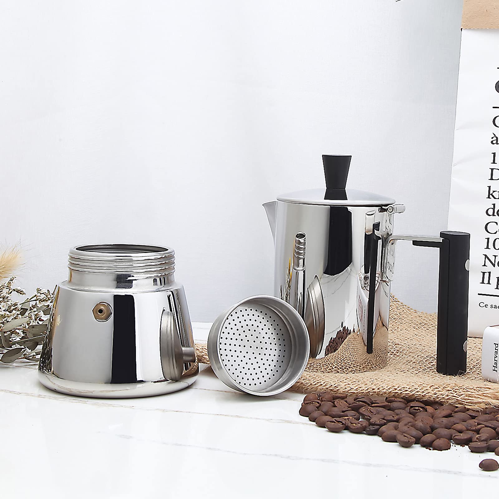 Easyworkz Pedro Stovetop Espresso Maker with 2 Stainless Steel Double Wall Insulated Demitasse Cups - Italian Coffee Maker for Home, Camping & Travel | Perfect Gift for Coffee Lovers