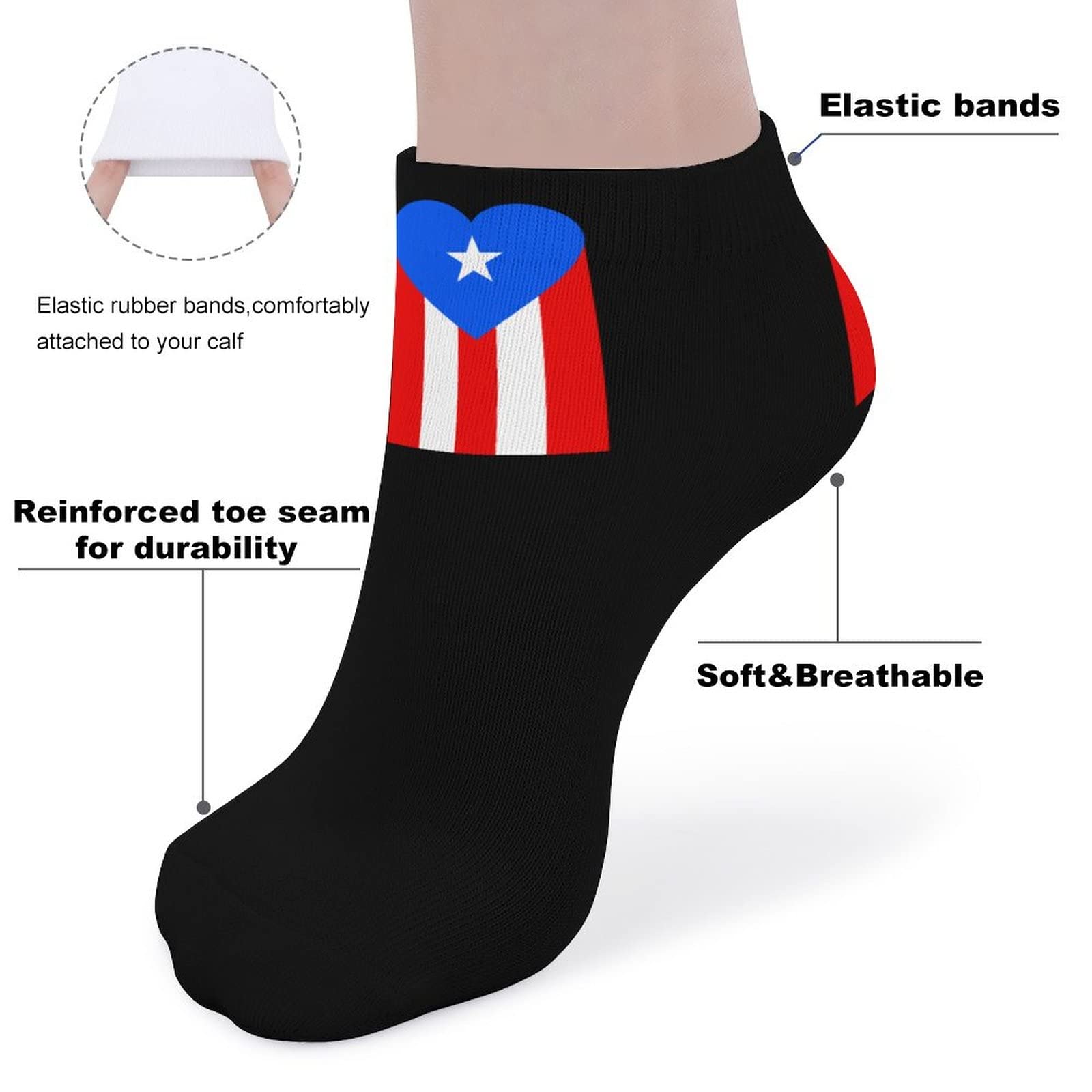 Puerto Rico Heart Flag Short Socks - Comfortable & Breathable Low Cut Crew Socks for Men & Women - Perfect for Running, Sports & Casual Wear