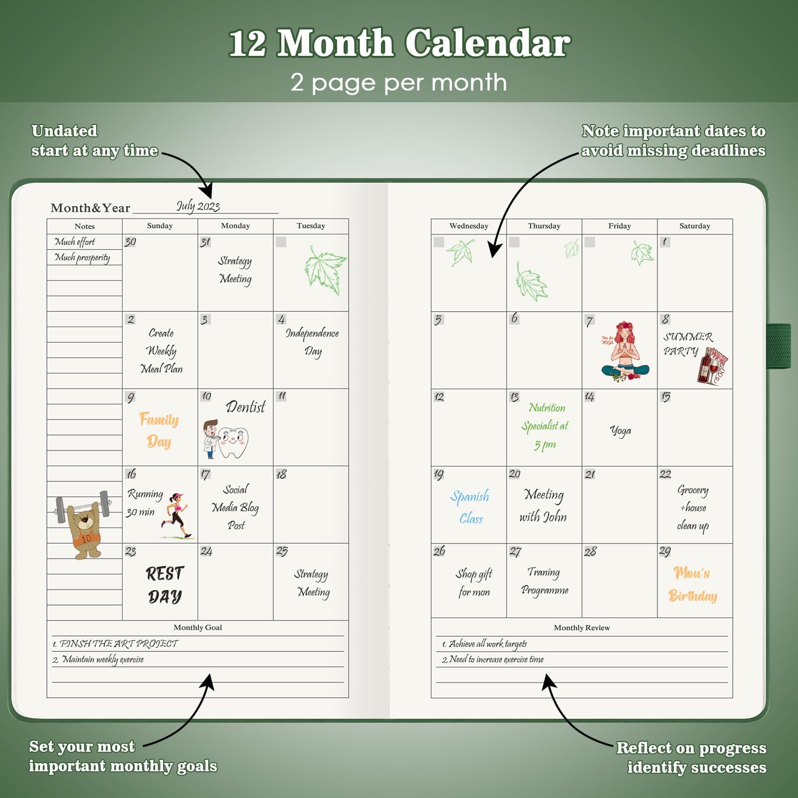 Undated Daily Planner with To Do List & Calendar - 365 Days Productivity Planner for ADHD Adults, Women & Men - 8.3