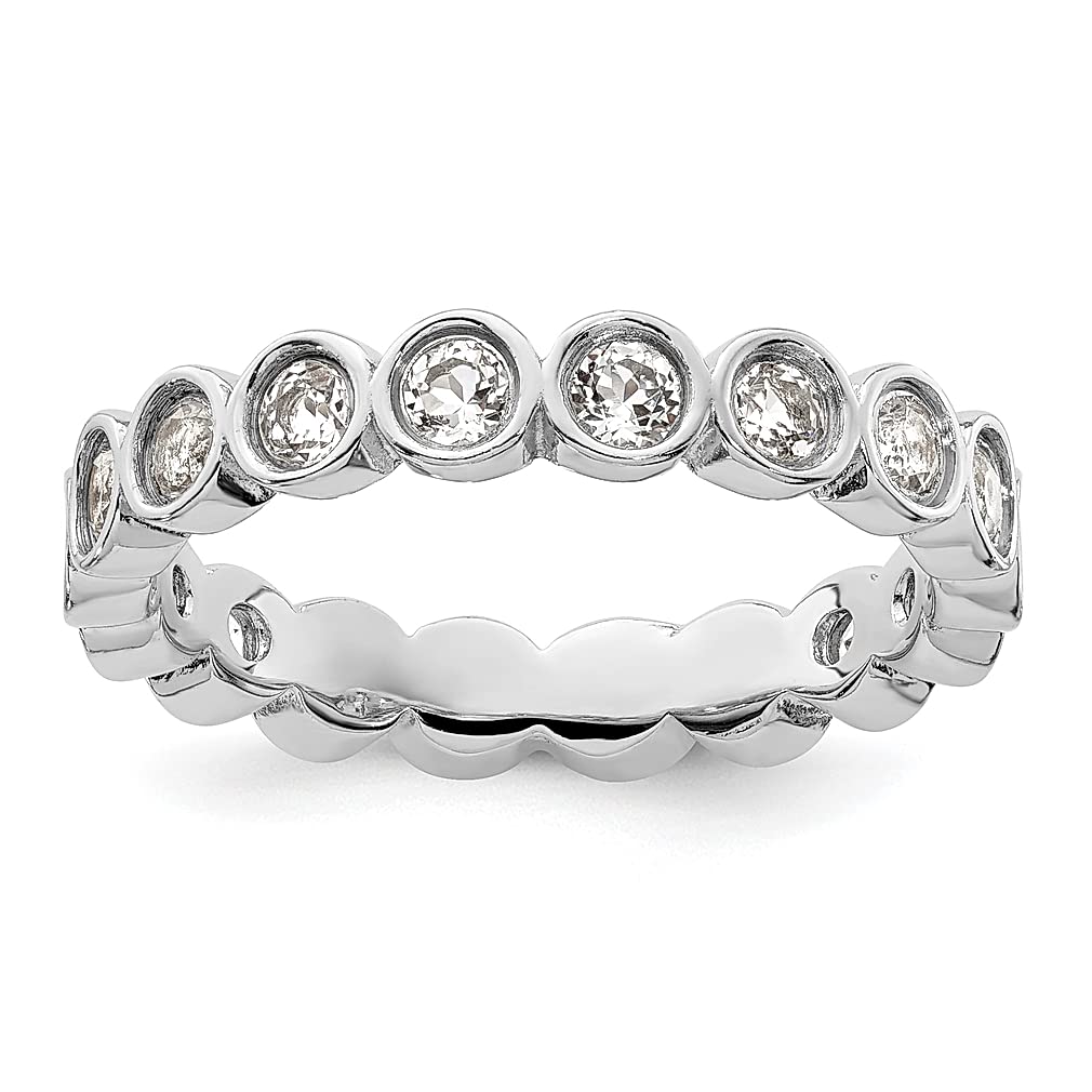 925 Sterling Silver White Topaz Band Ring - April Birthstone Gemstone, Stackable Fine Jewelry for Women, Perfect Gift for Her - Ideal for Everyday Wear, Special Occasions & Anniversary Gifts