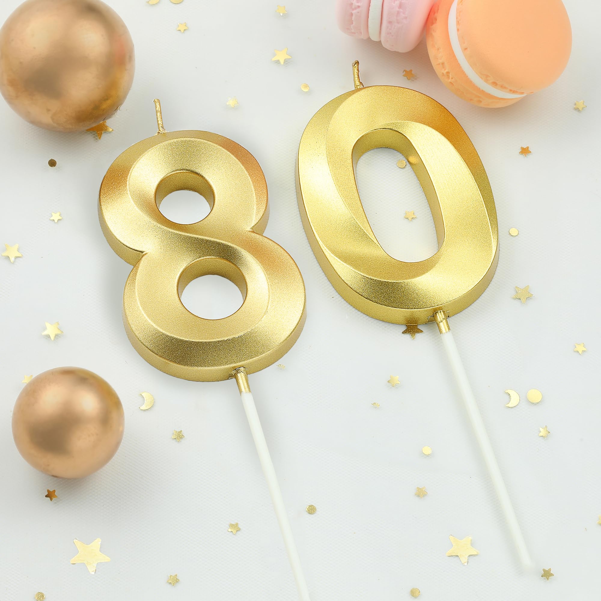 2.76 Inch Diamond Gold 80 Number Birthday Candles - Gold Number Cake Candles for Party Celebration - Perfect for Birthday Cakes, Anniversary Parties & Special Occasions