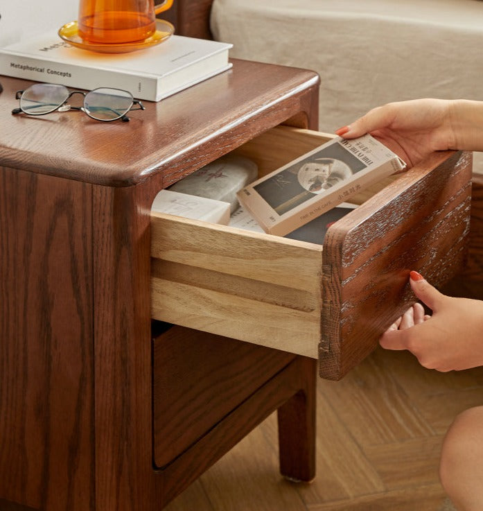 Solid Oak Wood Nightstand with 2 Drawers - Bedside Table for Bedroom, Living Room, or Guest Room Storage