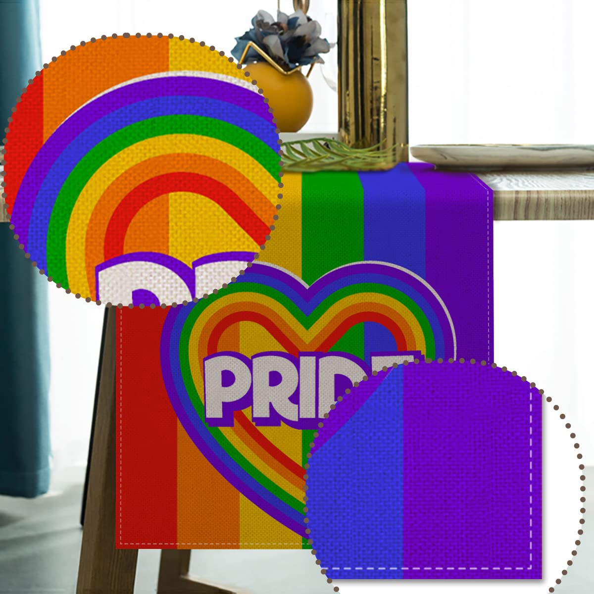 Linen Pride Table Runner - Love Wins LGBTQ Rainbow Party Decorations for June Holiday, Gay Lesbian Home Kitchen & Dining Room Table Decor, Perfect for Weddings, Pride Month Celebrations & Festive Gatherings