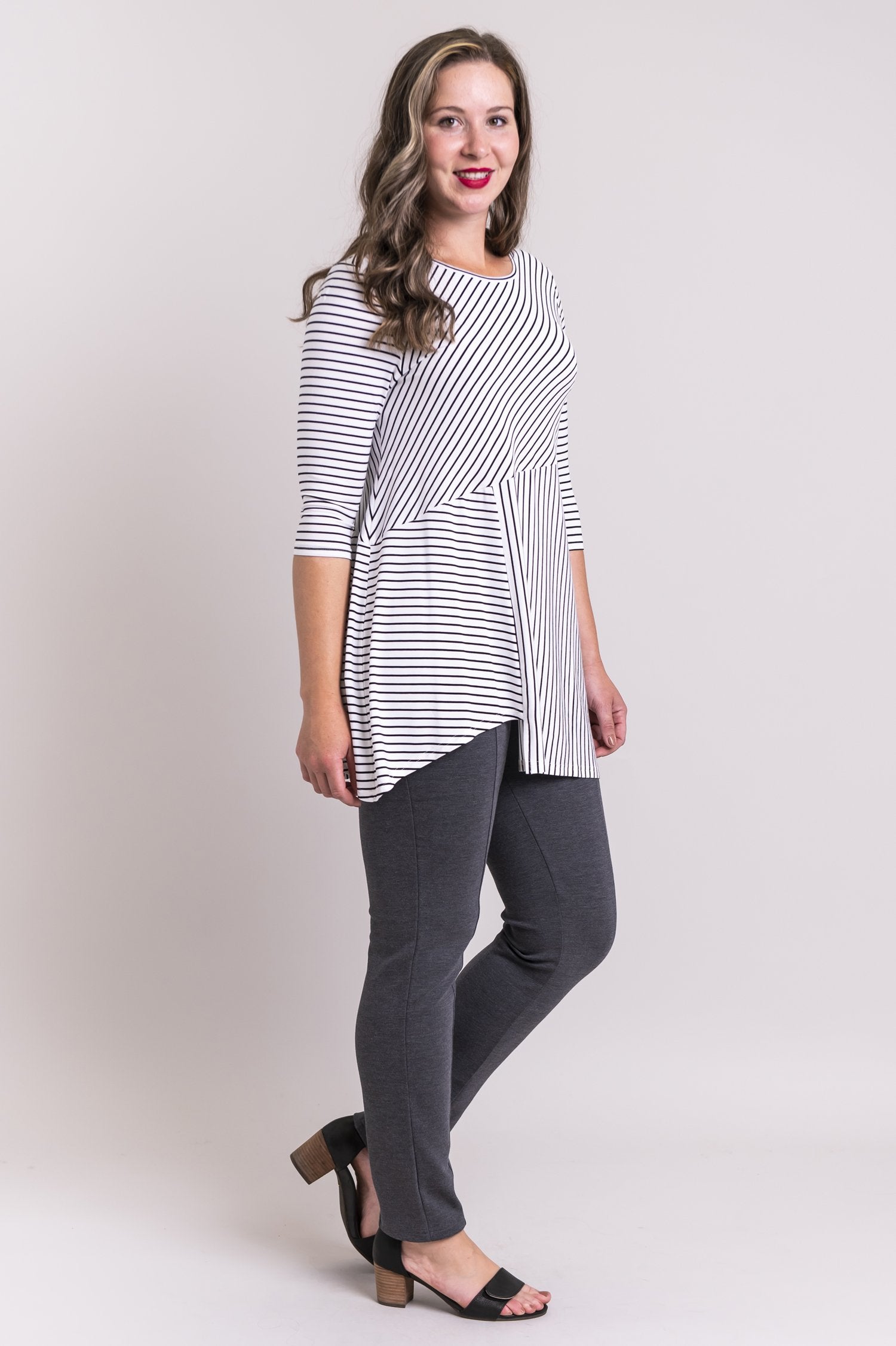 Stylish Bamboo Tunic Top - White & Black Small Stripes - Soft & Comfortable Women's Blouse - Perfect for Casual Wear, Office Outfits & Summer Dressing
