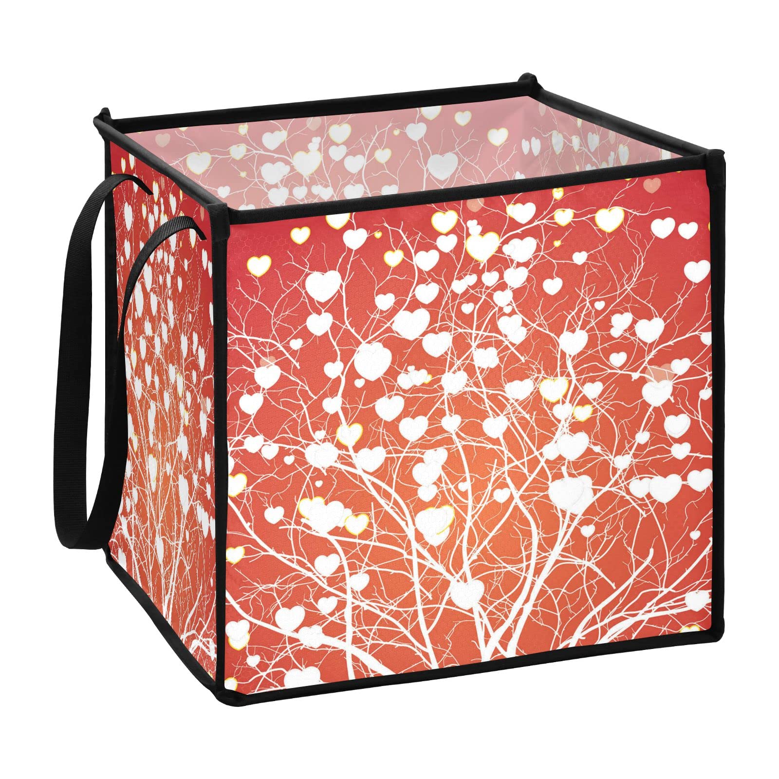 White Tree of Life with Love Hearts Collapsible Storage Bins - 13x13x13 Inch Fabric Cube Organizer with Handles for Toys, Nursery, Shelves & Closet - Perfect for Home Organization & Kids Room Decor