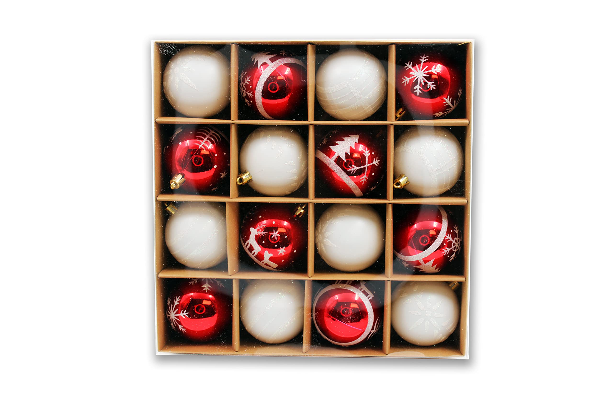 16 Pack Red and White Christmas Ball Ornaments - Shatterproof Holiday Decorations for Tree, Wreath, and Home Decor