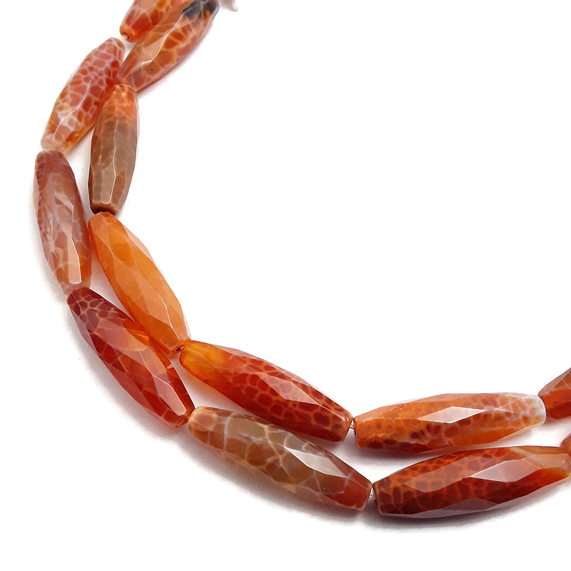Natural Burnt Orange Fire Agate Faceted Rice Shape Beads 10x40mm - 15.5 Inch Strand for Jewelry Making, DIY Bracelets & Necklaces - Perfect for Bohemian & Handmade Crafts