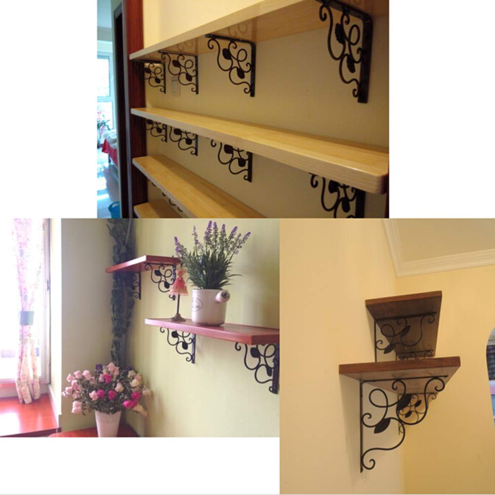4-Pack White Decorative Cast Iron Floating Shelf Brackets - Medium Size L-Shaped Wall Mounted Brackets for Shelves, Perfect for Living Room, Bedroom, and Kitchen Storage Organization