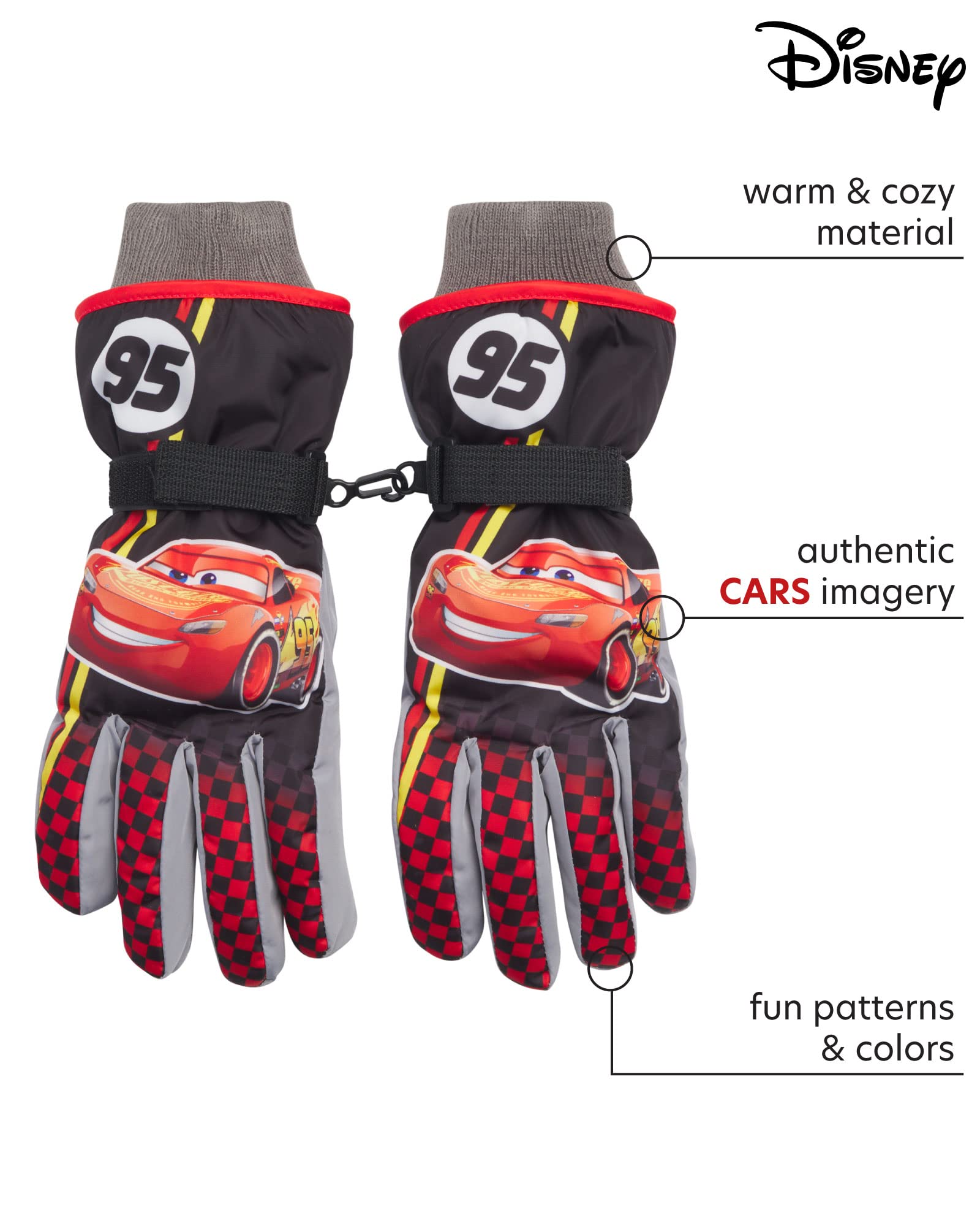 Disney Boys' Ski Gloves for Kids - Lightning McQueen & Mickey Mouse Winter Gloves or Mittens (Ages 2-7) - Warm Waterproof Snow Gloves for Skiing, Snowboarding & Outdoor Winter Activities