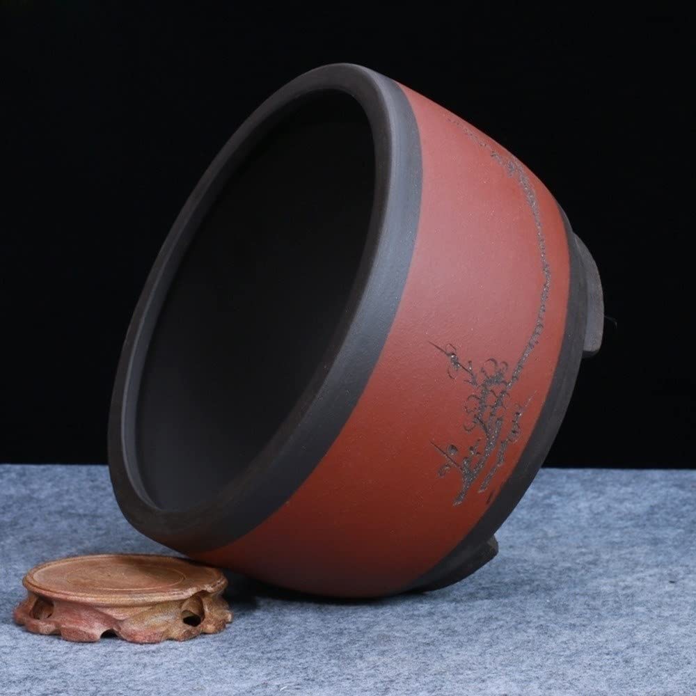 Round Purple Sand Ceramic Flower Pot for Succulents, Bonsai & Plants - Chinese Style Handcrafted Home Decor for Indoor & Outdoor Gardening