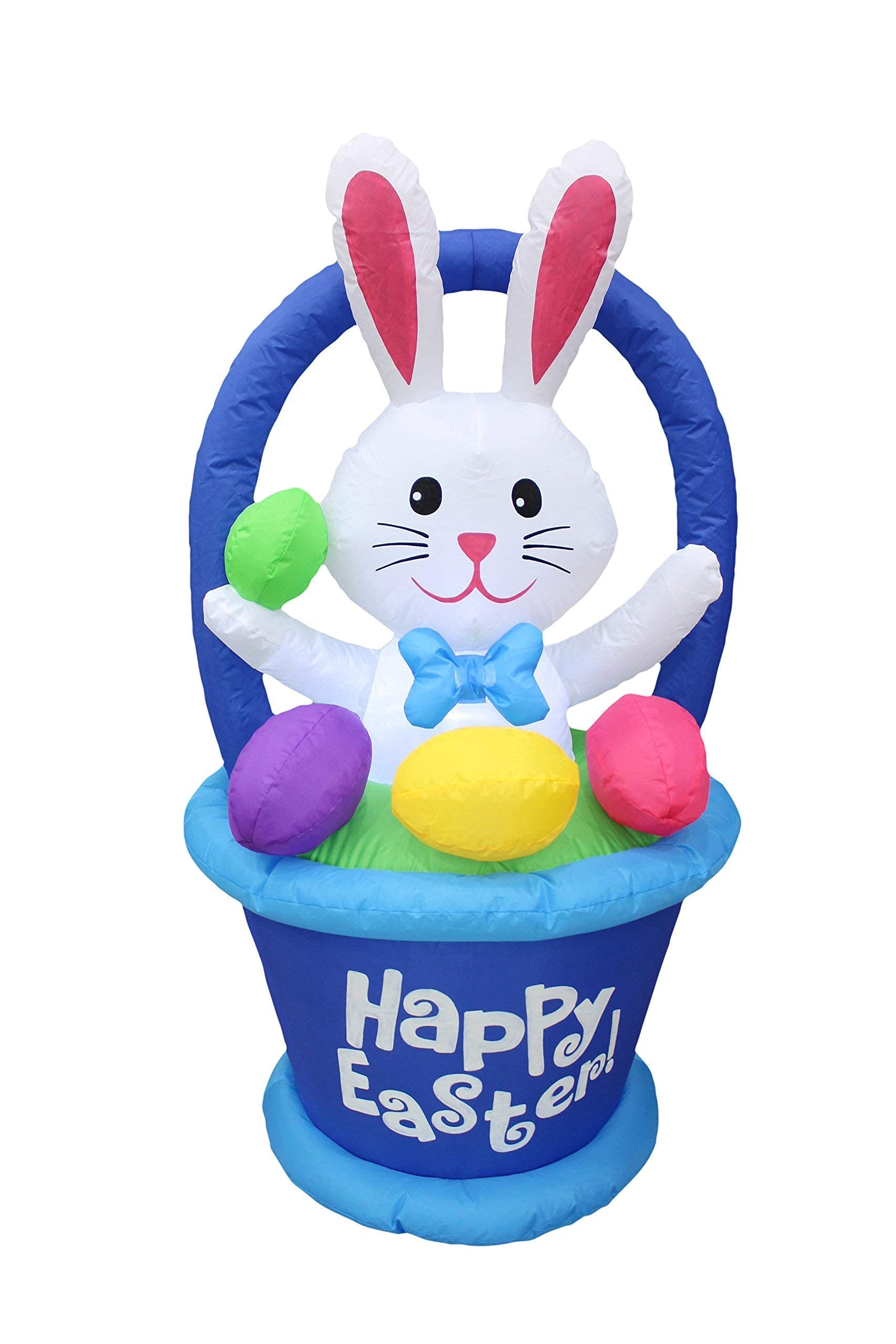 4ft Inflatable Easter Bunny with Basket & 6ft Happy Birthday Cake Decorations - Giant Outdoor Party Decor for Easter, Birthday Celebrations, Garden & Backyard Events
