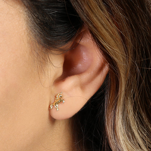 14K Solid Yellow Gold Small Unicorn Stud Earrings for Women - Perfect Gift for Birthday, Anniversary & Everyday Wear