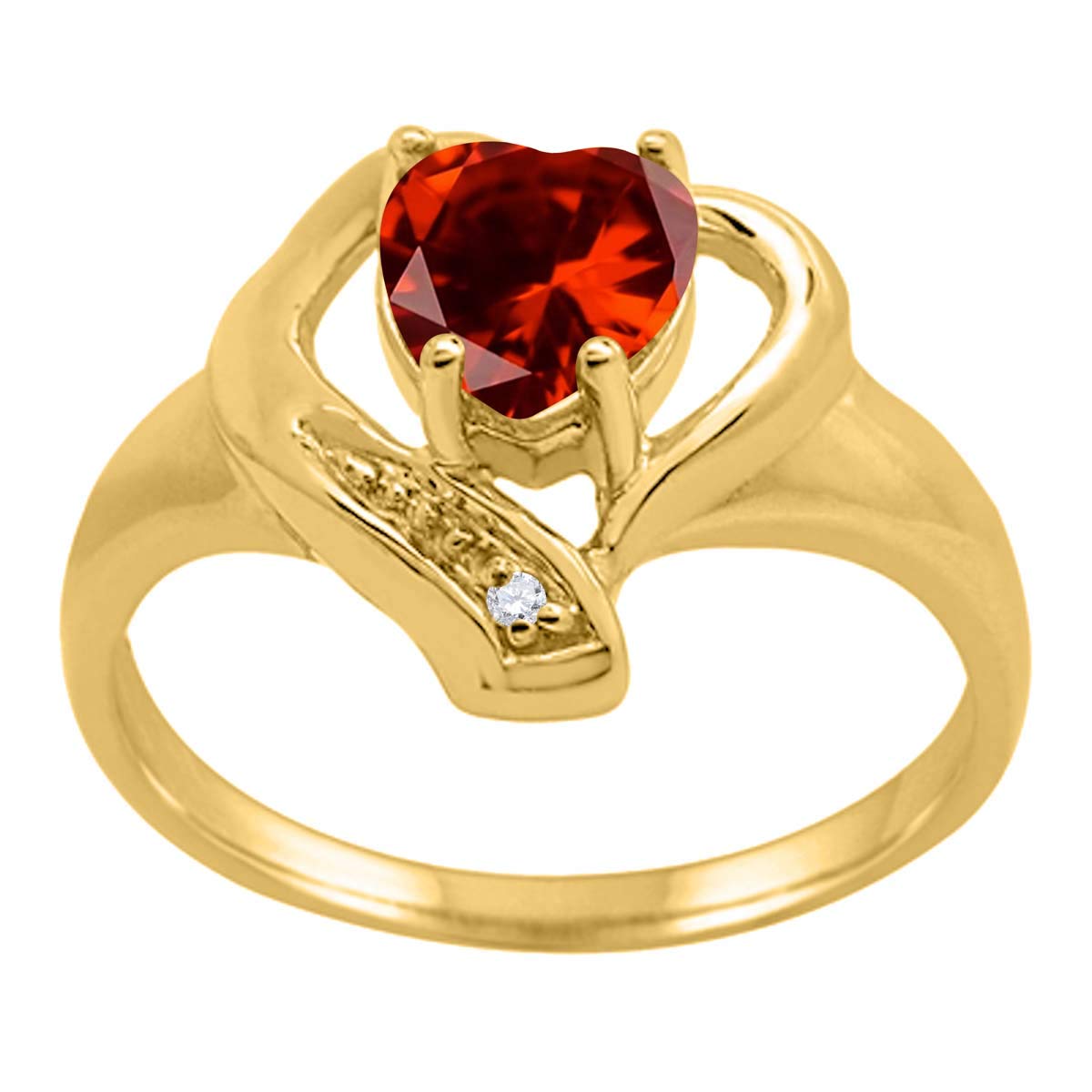 MauliJewels 0.85 Carat Garnet & Diamond Heart Ring in 10K Yellow Gold - Women's Wedding Jewelry, Anniversary Gift, Valentine's Day Present, Romantic Occasion Jewelry