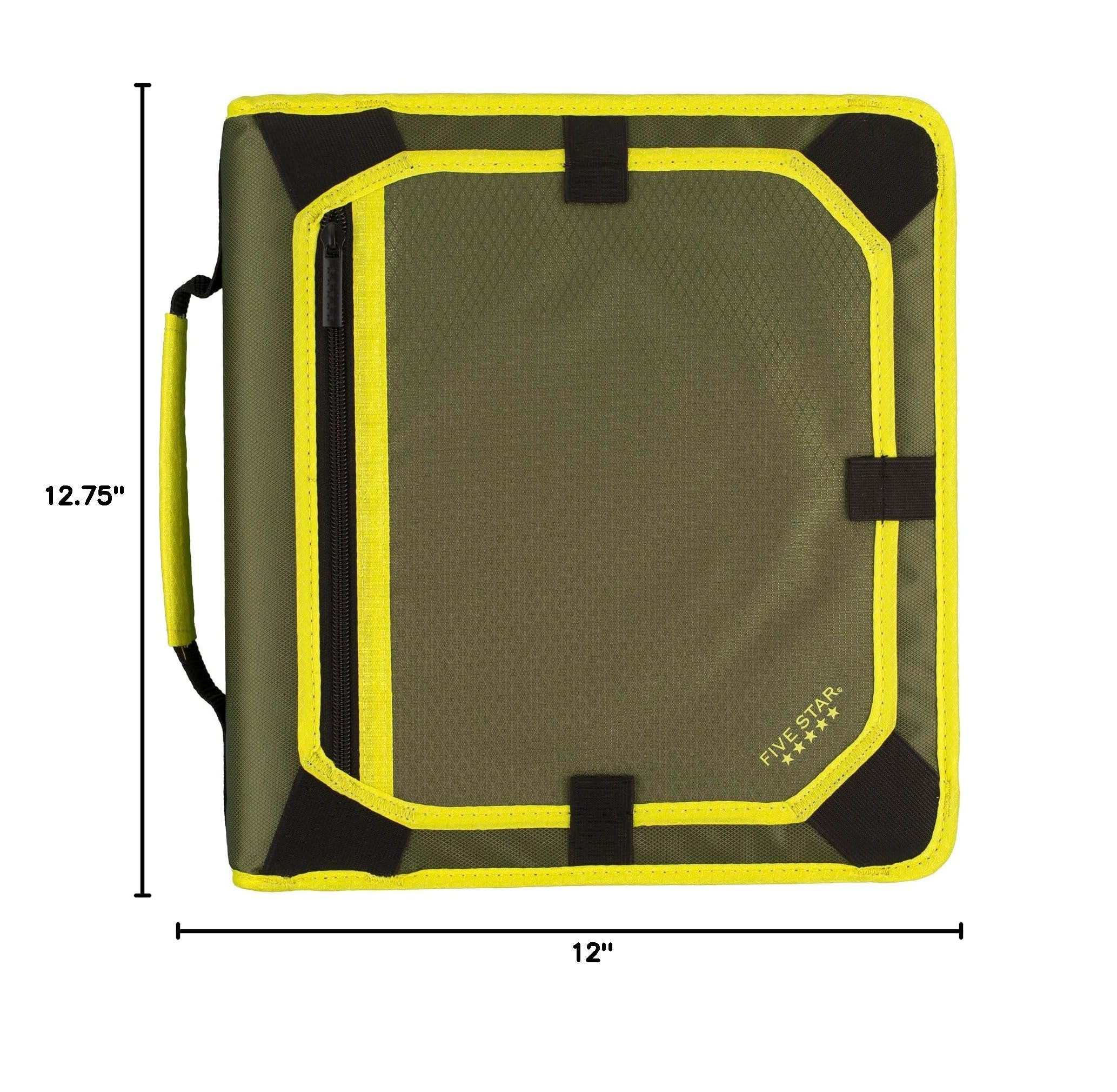 Premium 2 Inch 3-Ring Binder with Expansion Panel - 580 Sheet Capacity, Five Star Zipper Binder for School & Office - Durable Olive/Citrus Design (290520C) - Perfect for Organizing Notes, Documents & Presentations