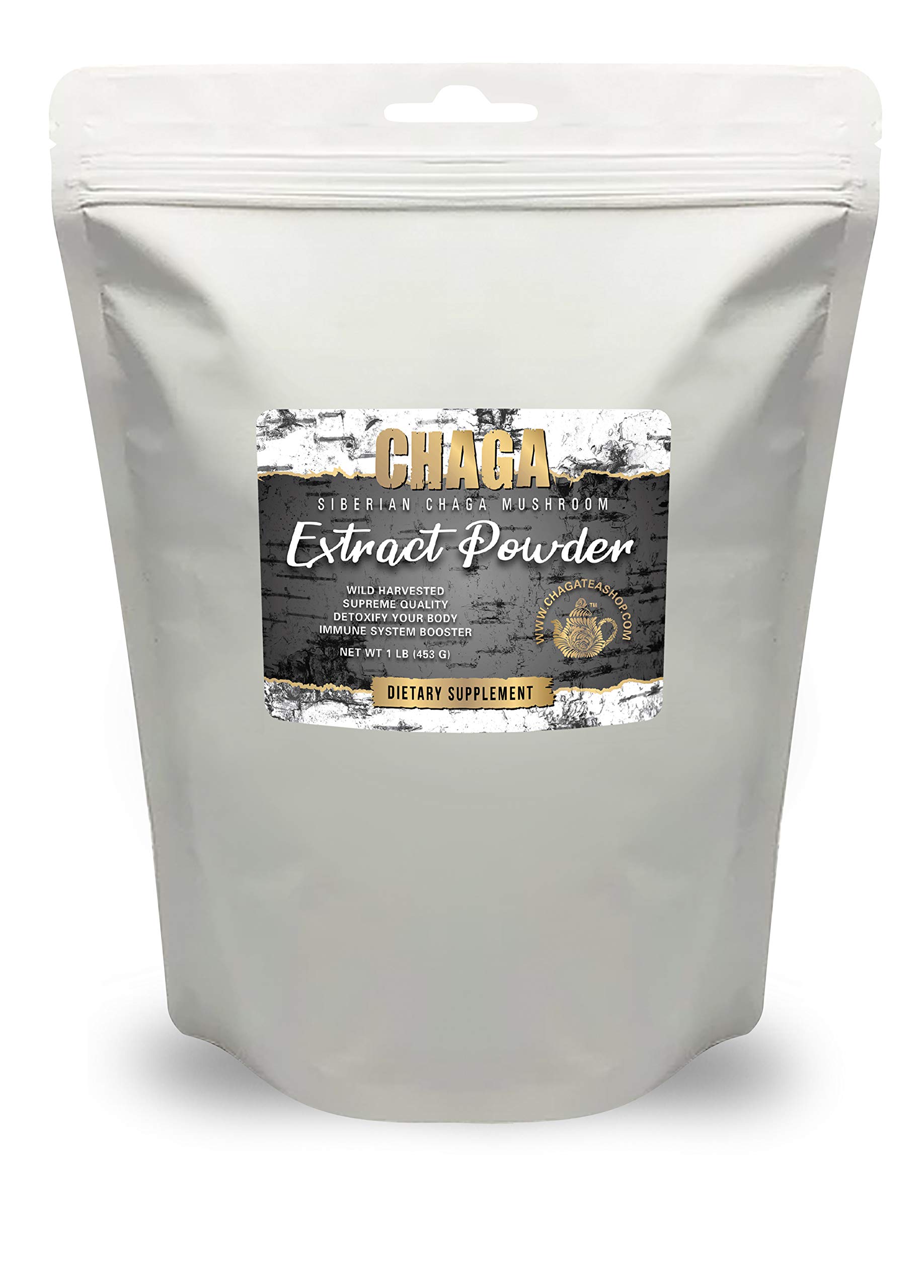 Organic Siberian Chaga Mushroom Extract Powder - 1 lb (453g) Immune Support Supplement - Antioxidant Rich Superfood for Tea, Coffee & Smoothies - Wild Harvested from Siberian Forests