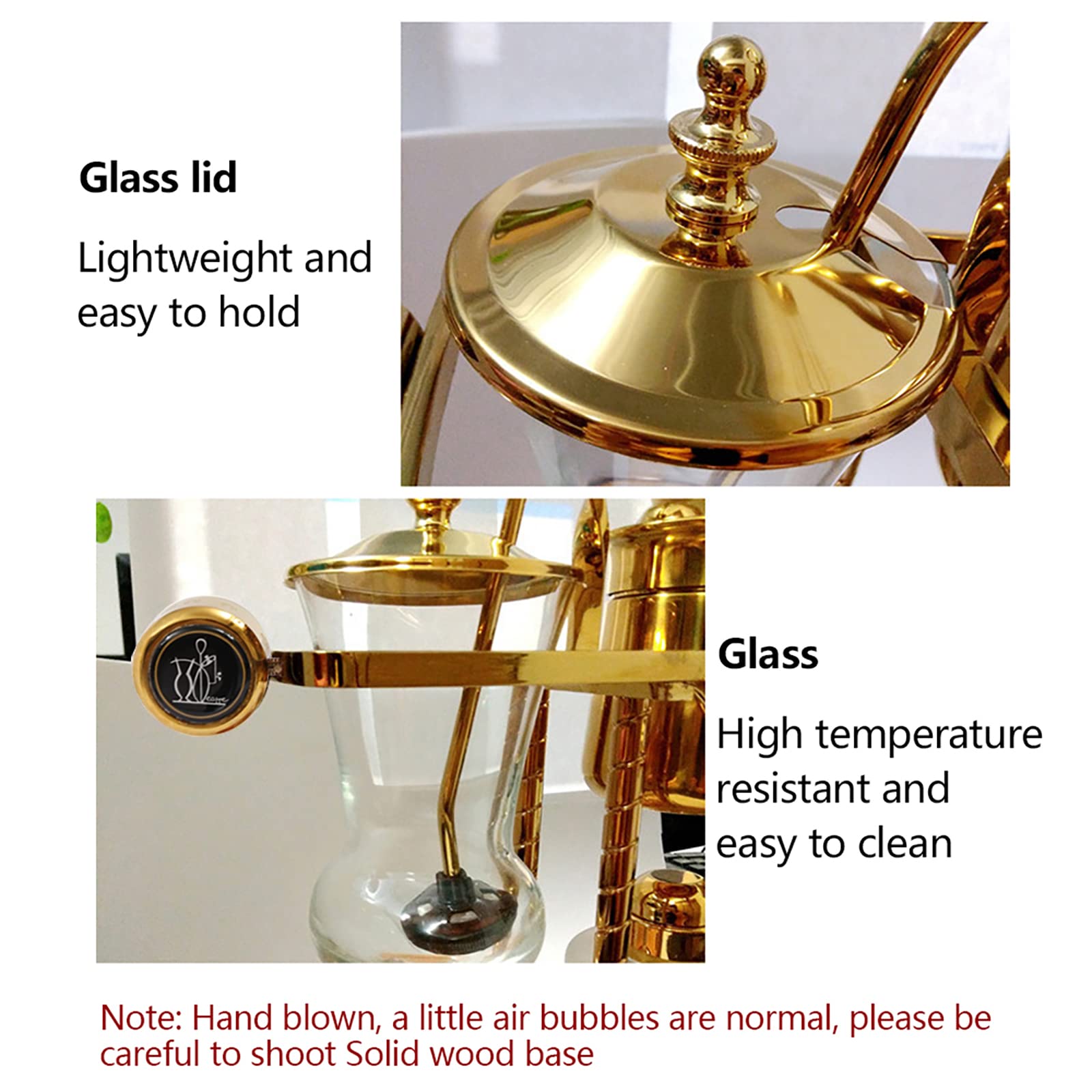 Premium Belgian Royal Family Balance Syphon Coffee Maker with Tee Handle - Gold Luxury Coffee Brewer for Home, Office & Cafe Use