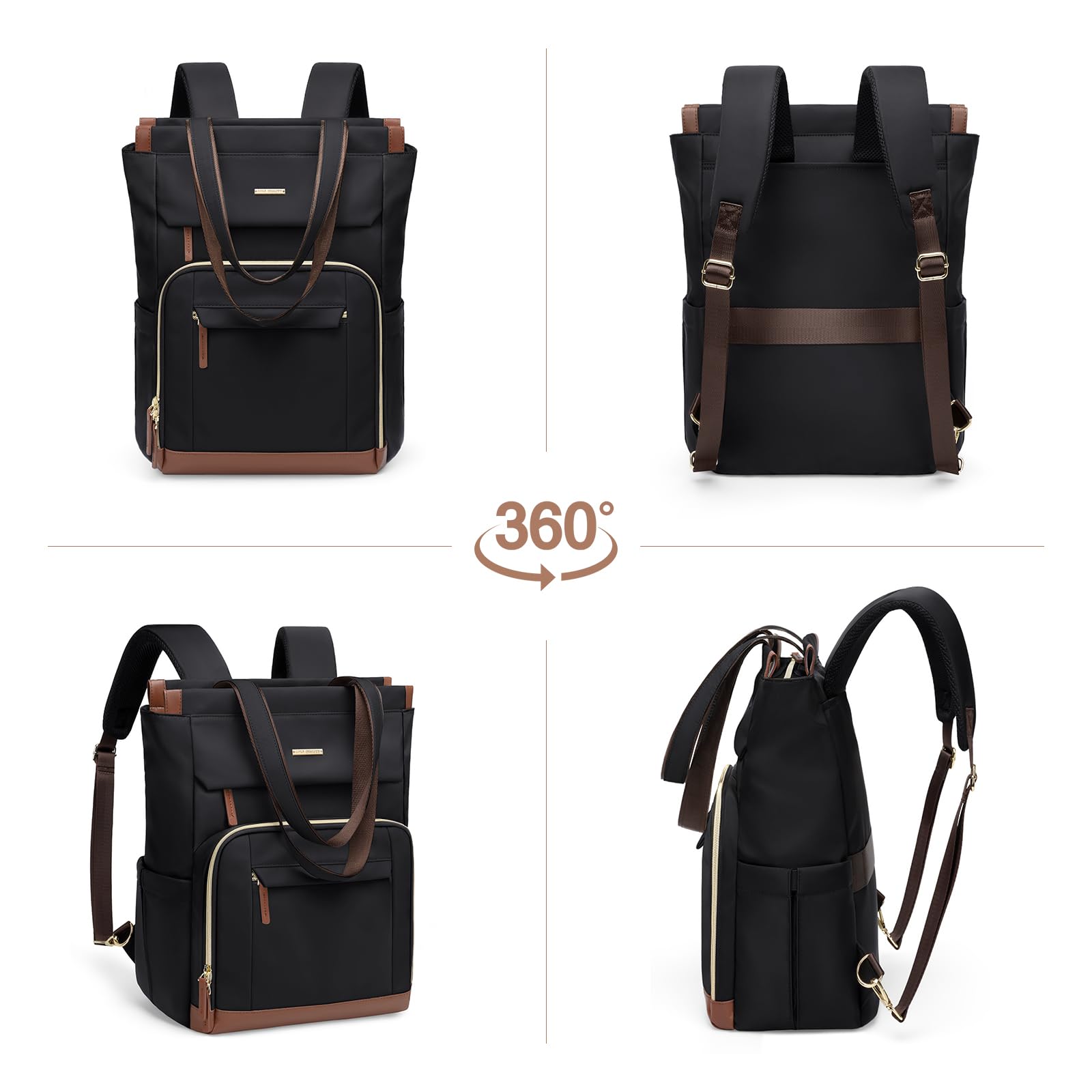 Convertible Laptop Backpack for Women & Men - 16Inch Black Daypack for Work, Travel & College