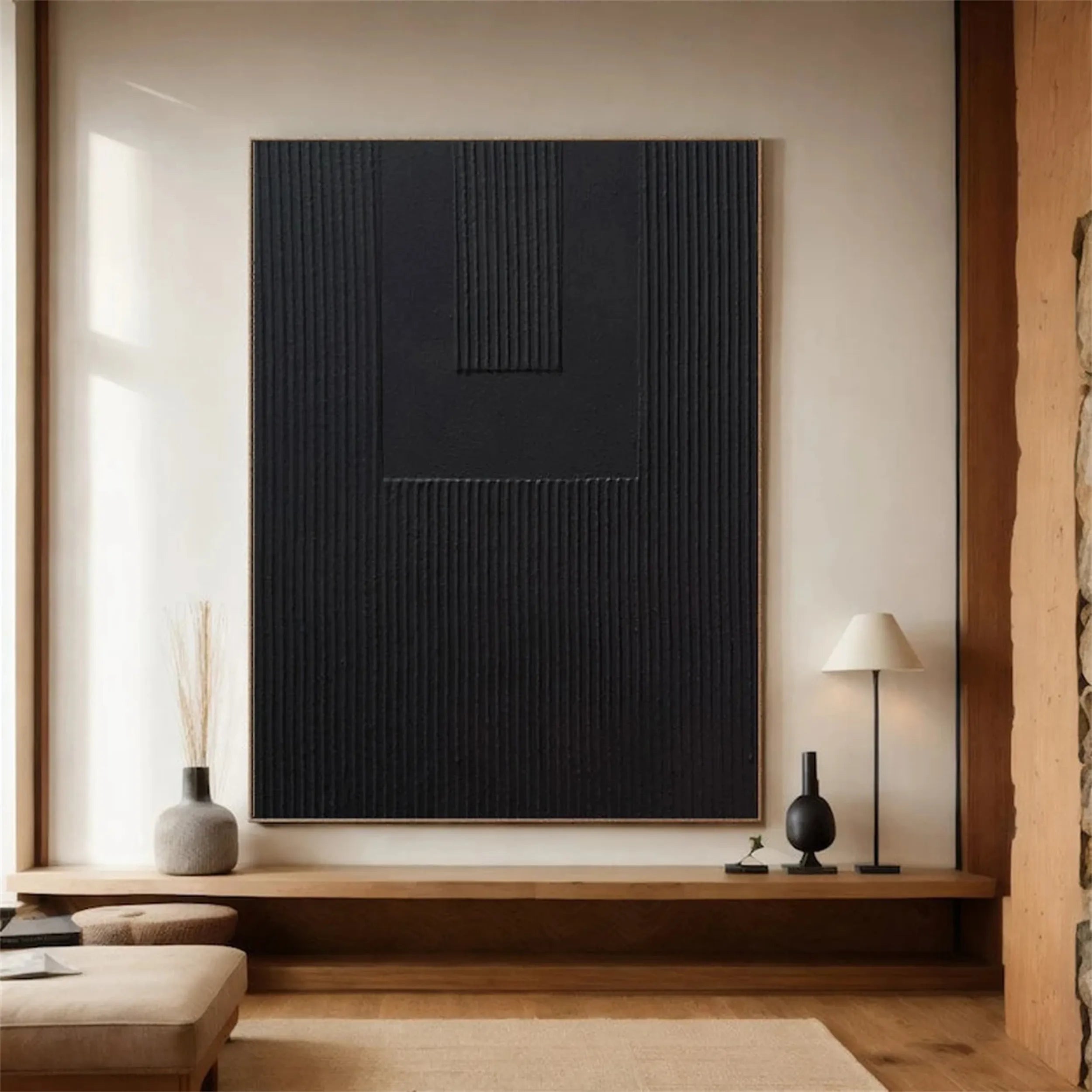 Black Minimalist Textured Painting Canvas #MZ090 - Modern Abstract Wall Art for Living Room, Bedroom & Office Decor