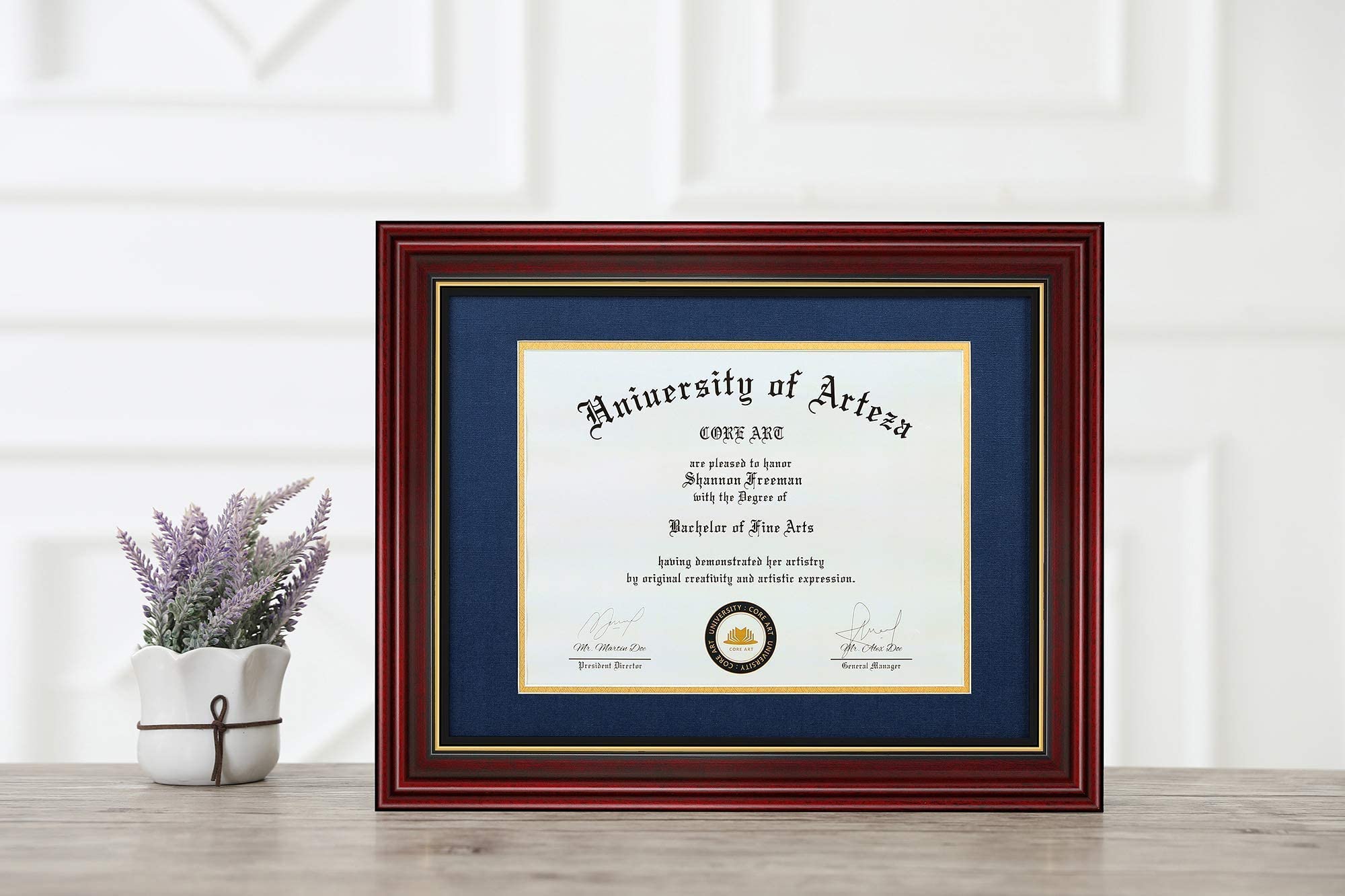 Premium Cherry & Chocolate Diploma Frames with Blue Gold & Black Gold Mats - Set of 2 for Graduation, Office Decor & Wall Display