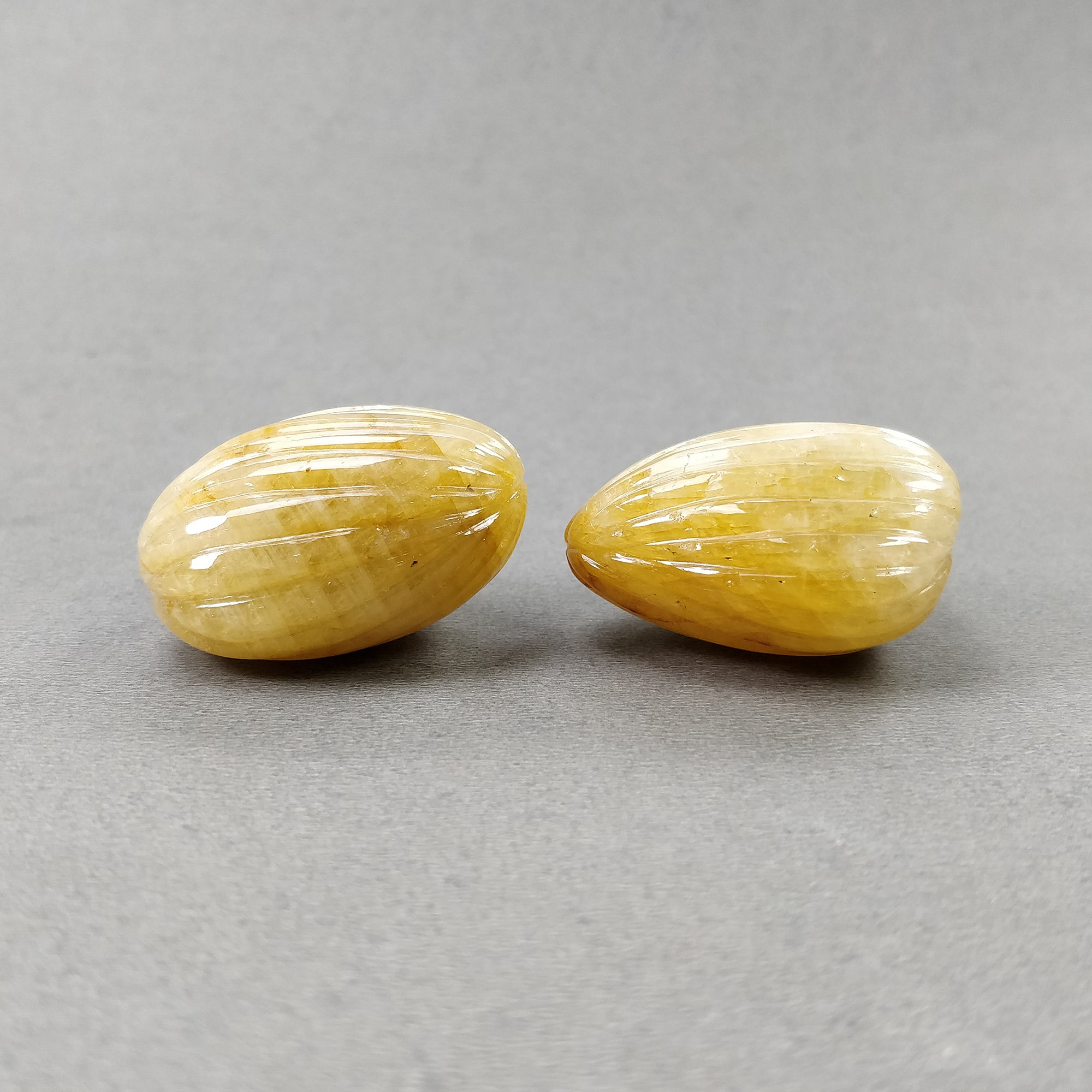 Natural Untreated Burmese Yellow Sapphire Gemstone Carving - 464.60cts, 37x31mm Uneven Shape Pair for Jewelry Making & Collectors | Handcrafted Gemstone Carvings for Rings, Pendants & Luxury Gifts