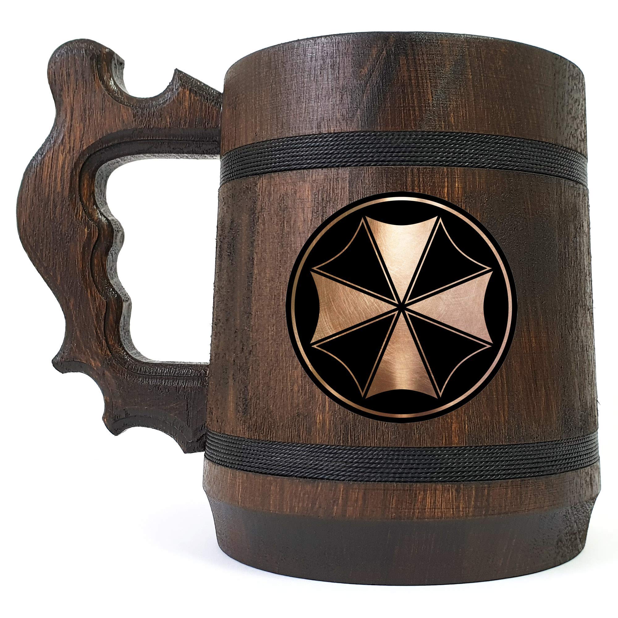Personalized RE Umbrella Beer Mug - Custom Engraved Wooden Tankard & Stein for Oktoberfest, Gifts, Home Bar Decor - Perfect for Parties, Beer Tasting & Collectibles