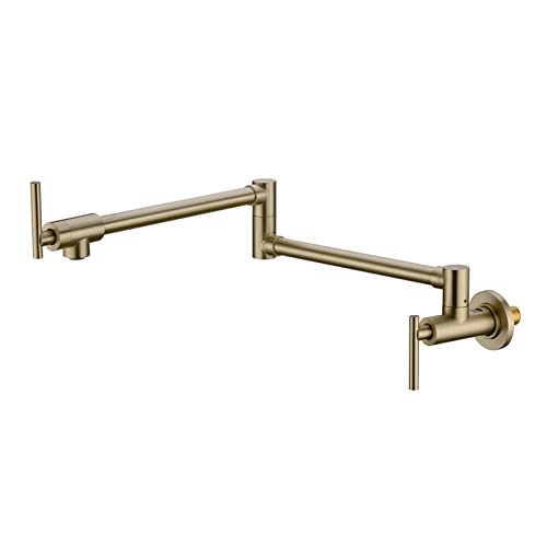Wall Mounted Foldable Pot Filler Faucet - Brushed Gold Single Hole Kitchen Sink Tap with Rotating Spout - Perfect for Stove & Cooking Area Water Filling