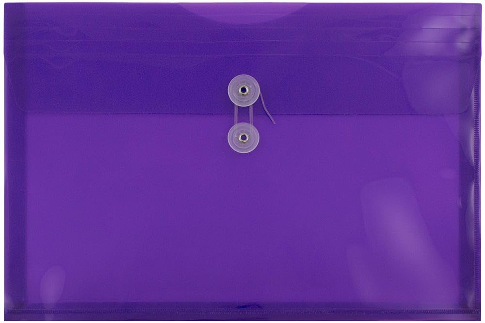 JAM PAPER Plastic Envelopes with Button Closure - 9.75x14.5 Legal Size - Purple 3-Pack for Documents & Booklets