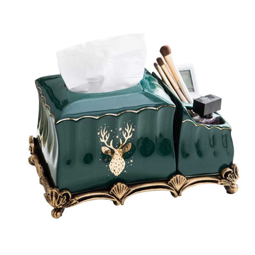 ZPLJ Décor Multifunctional Ceramic Storage Box - Tissue Box Cover & Napkin Holder for Home, Office, Kitchen | Stylish Green Home Organization Solution | Perfect Housewarming Gift for Home Decor