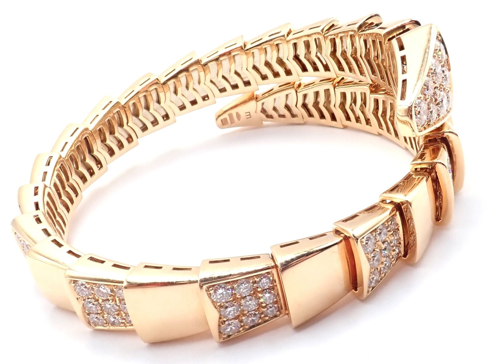 Authentic Bulgari Bvlgari Serpenti Viper 18k Rose Gold Diamond Bangle Bracelet for Women - Luxury Italian Jewelry Gift for Anniversary, Wedding & Special Occasions