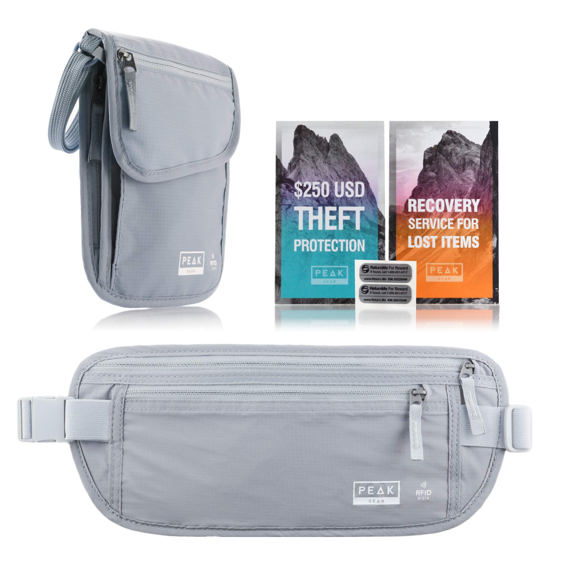 Hidden Travel Money Belt & Neck Wallet Set - Anti-Theft RFID Blocking Security Pouch for Passport, Cash & Cards | Gray | Perfect for Airports, Sightseeing & International Travel