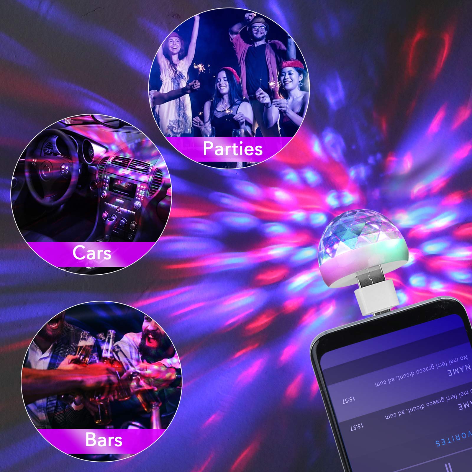 Mini USB Disco Ball Lights - 3 Pack for DJ, Party & Car Decor