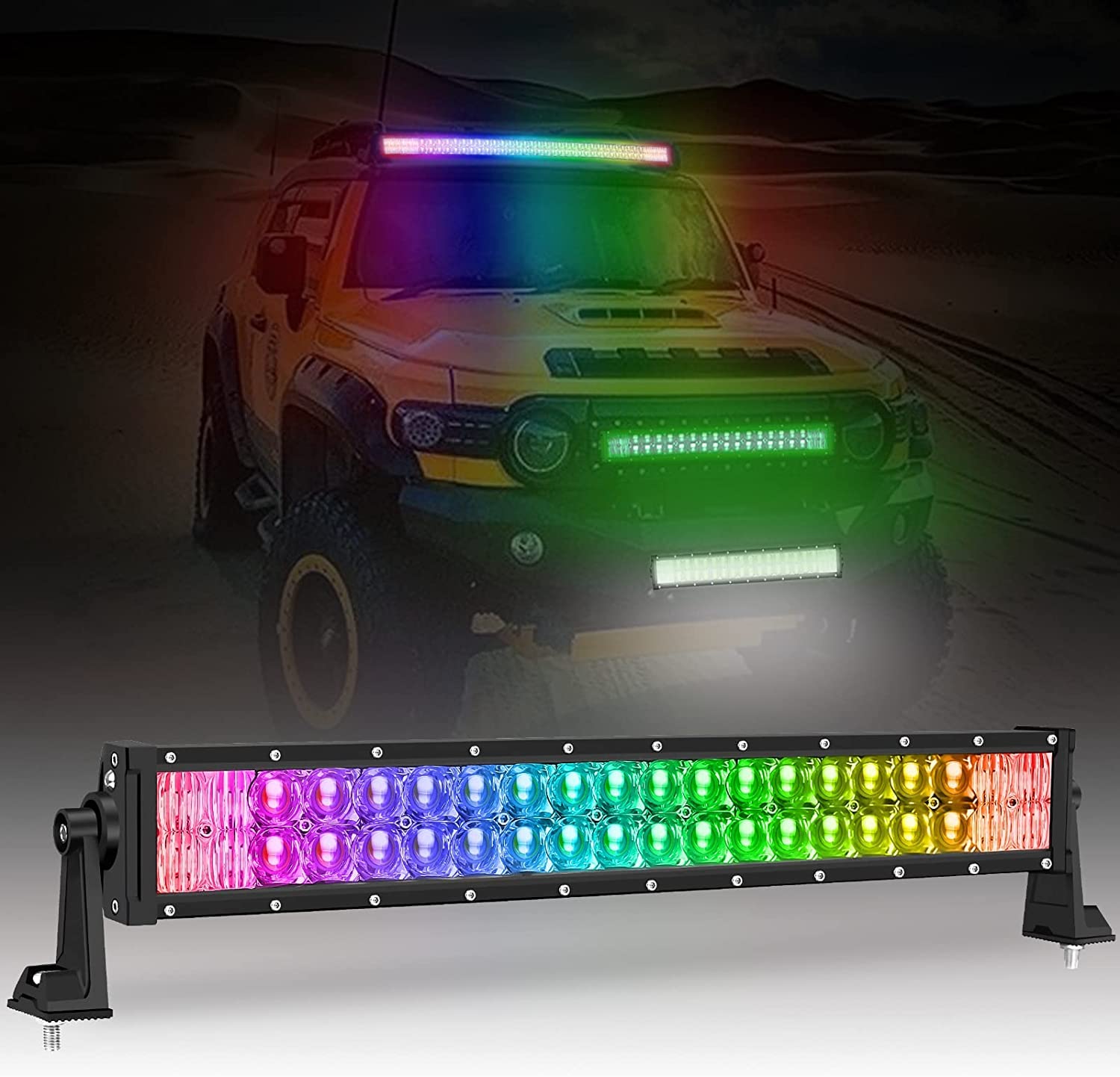 LMGAO 22 Inch Curved RGB LED Light Bar 120W - Strobe & Flashing Spot/Flood Combo Beam - Offroad Lighting for Trucks, Pickups, SUVs, ATVs & UTVs - Waterproof Driving & Work Light - Perfect for Night Off-Roading, Camping & Emergency Scenarios