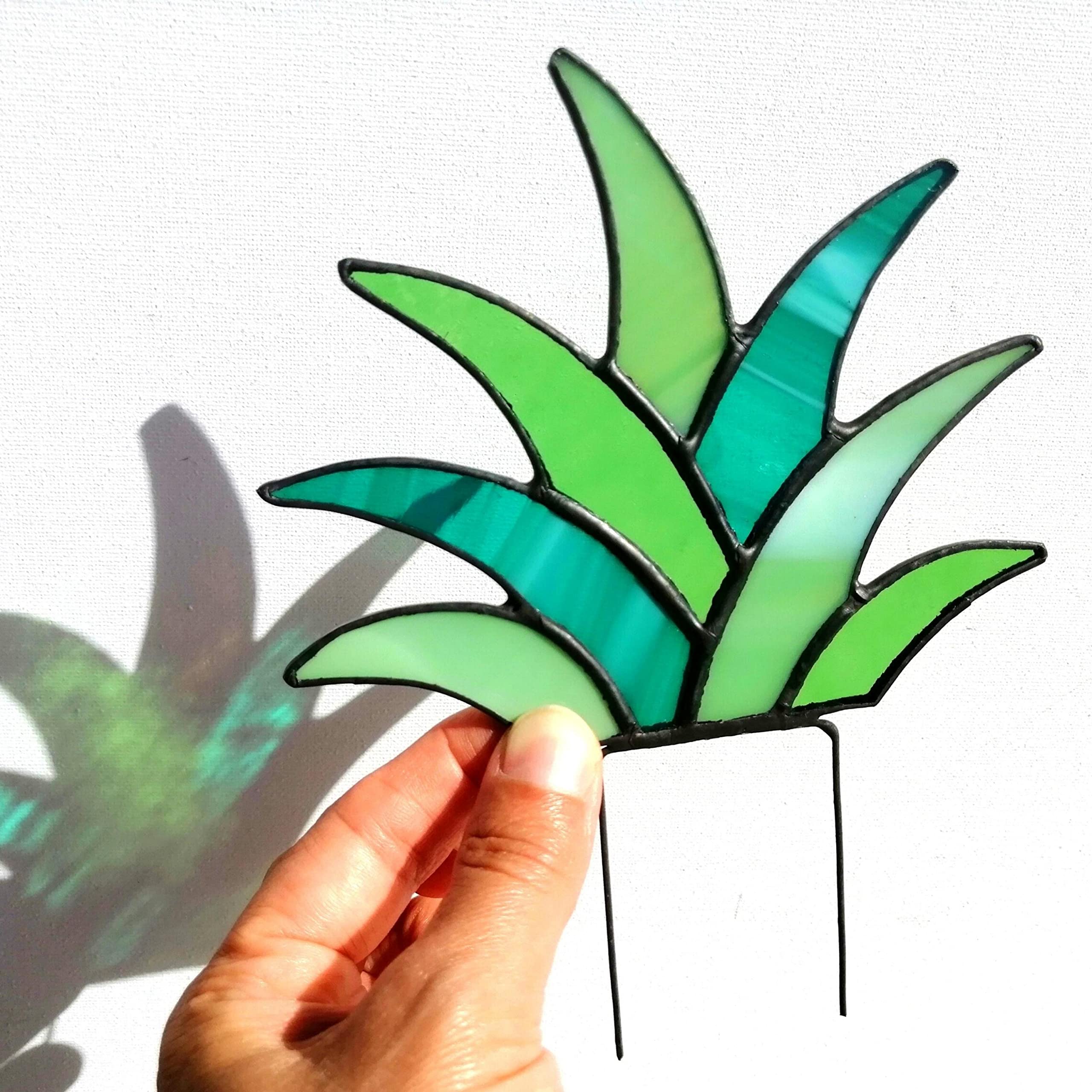 Handmade Stained Glass Succulent Stake - Agave Plant Decor for Indoor & Outdoor Gardens - Beautiful Sun Catcher for Windows, Patios, and Home Decor