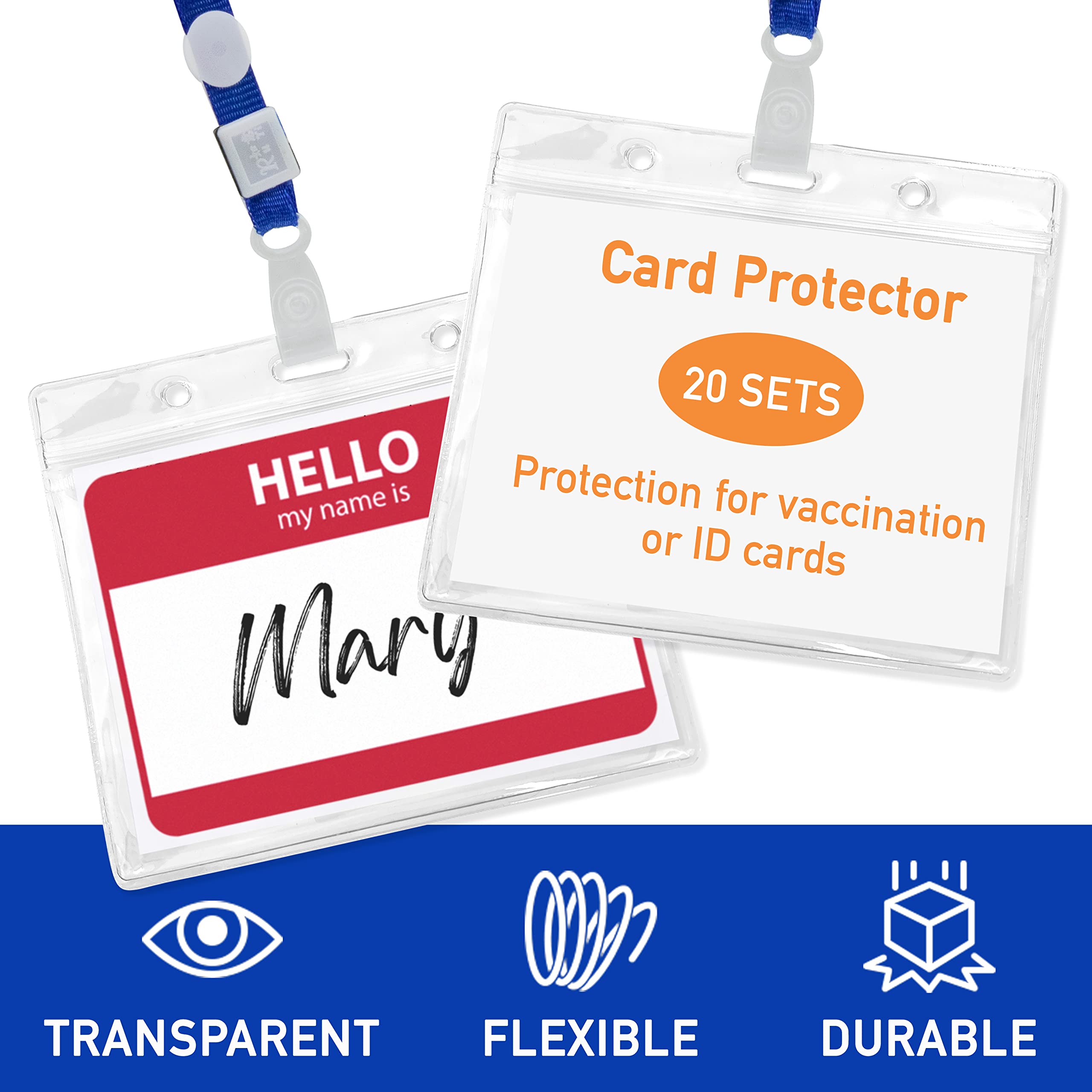 20-Pack Clear PVC ID Badge Holders with Lanyards - 4×3 Waterproof Card Protectors for Work & Events