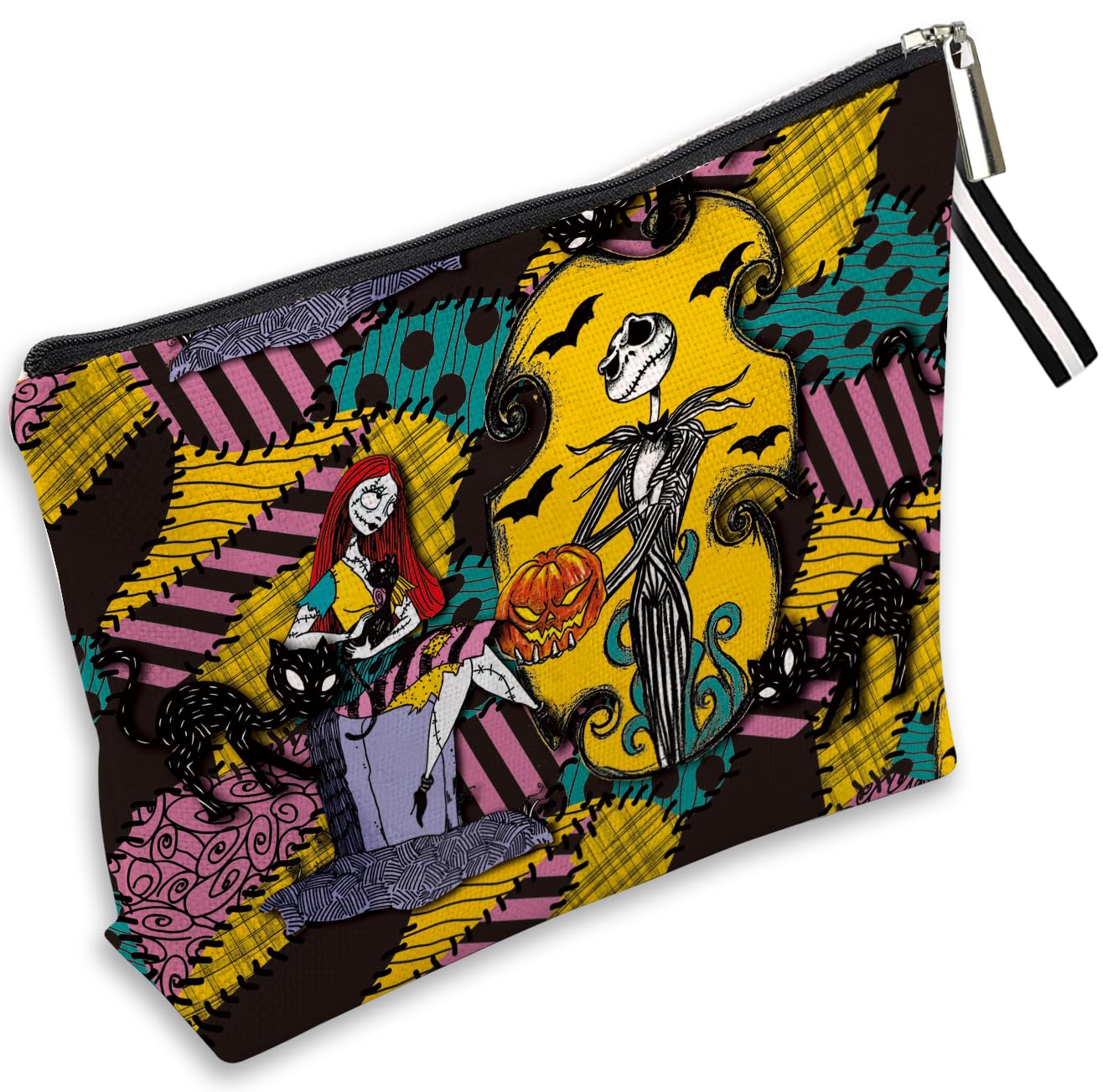 Nightmare Before Christmas Makeup Bag - Jack and Sally Themed Cosmetic Pouch for Women, Waterproof Travel Toiletry Bag with Zipper | Perfect for Halloween, Cosplay, and Daily Makeup Storage