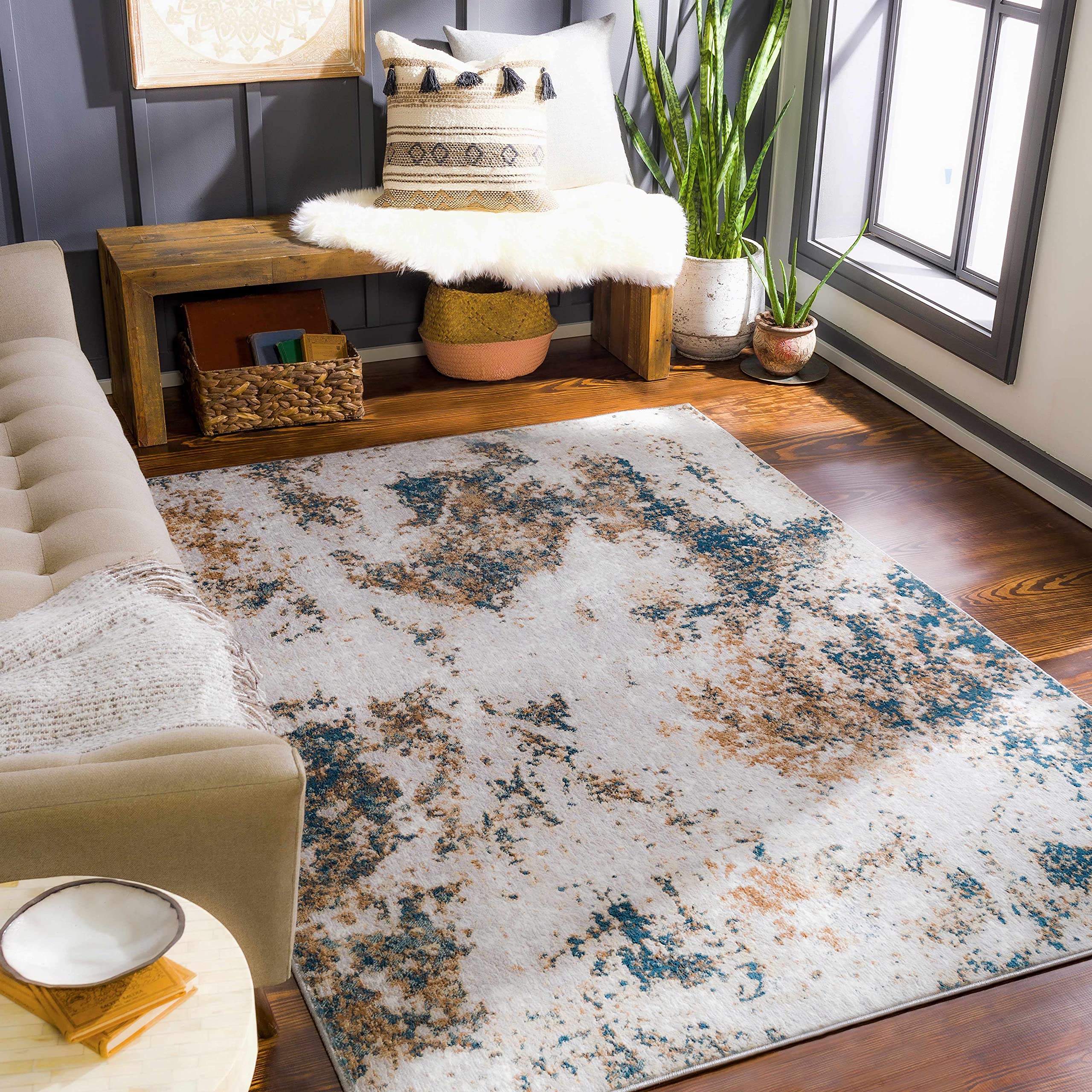 Hauteloom Calibutbut Modern Beige and Green Area Rug 6'7