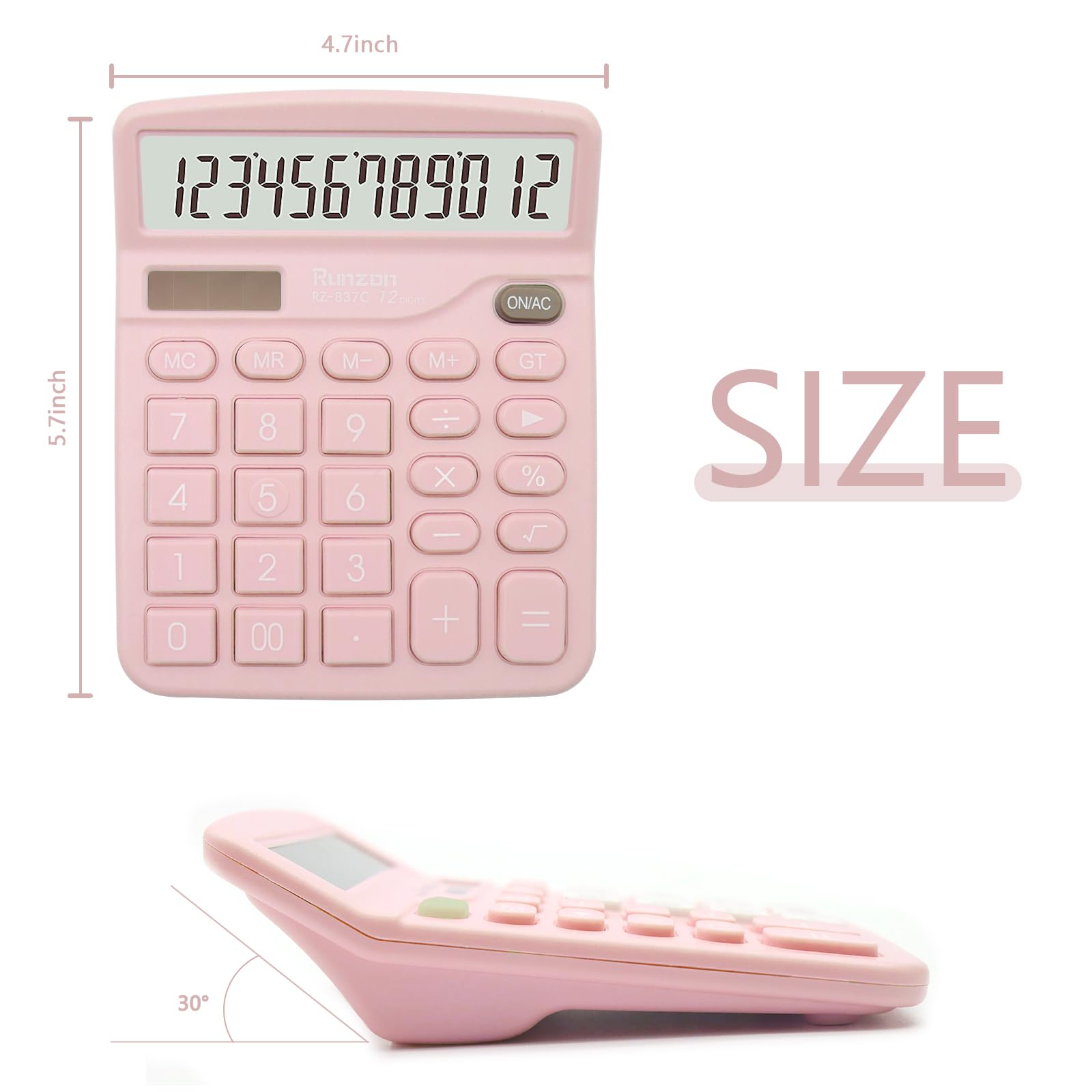 2-Pack Pink Solar & Battery Dual Power Desktop Calculator - 12-Digit Large LCD Display with Sensitive Buttons - Office & School Supplies for Desk, Home, Classroom & Business Use
