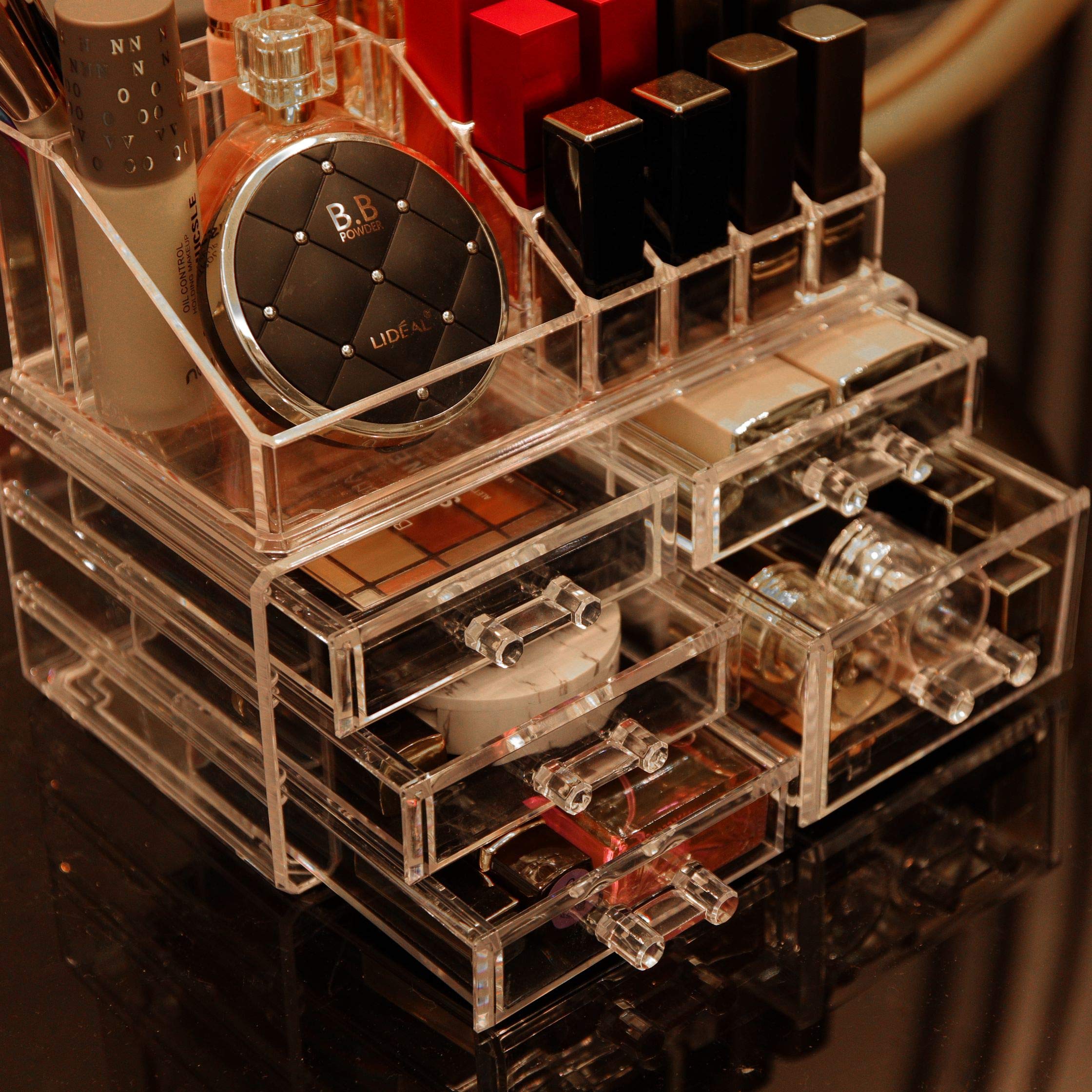 2-Pack Clear Acrylic Makeup Organizer with 5 Stackable Drawers - Vanity & Bathroom Storage for Jewelry, Hair Clips, Skincare & Beauty Products | Perfect for Bedroom, Dorm & Countertop Organization