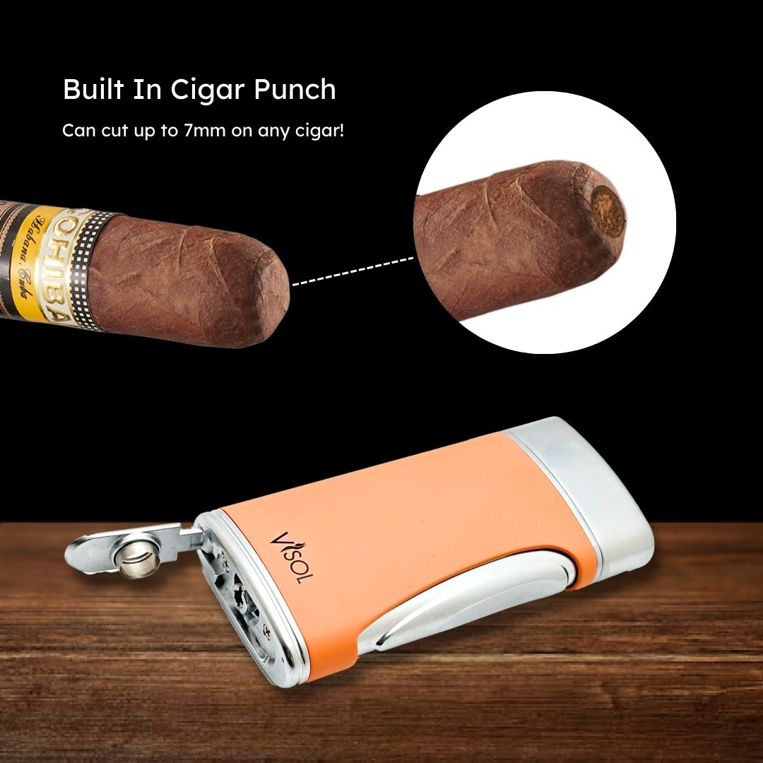 Premium Visol DuoMatt Salmon Double Flame Cigar Lighter - Windproof, Refillable, Perfect for Cigars, Cigarettes & Outdoor Use