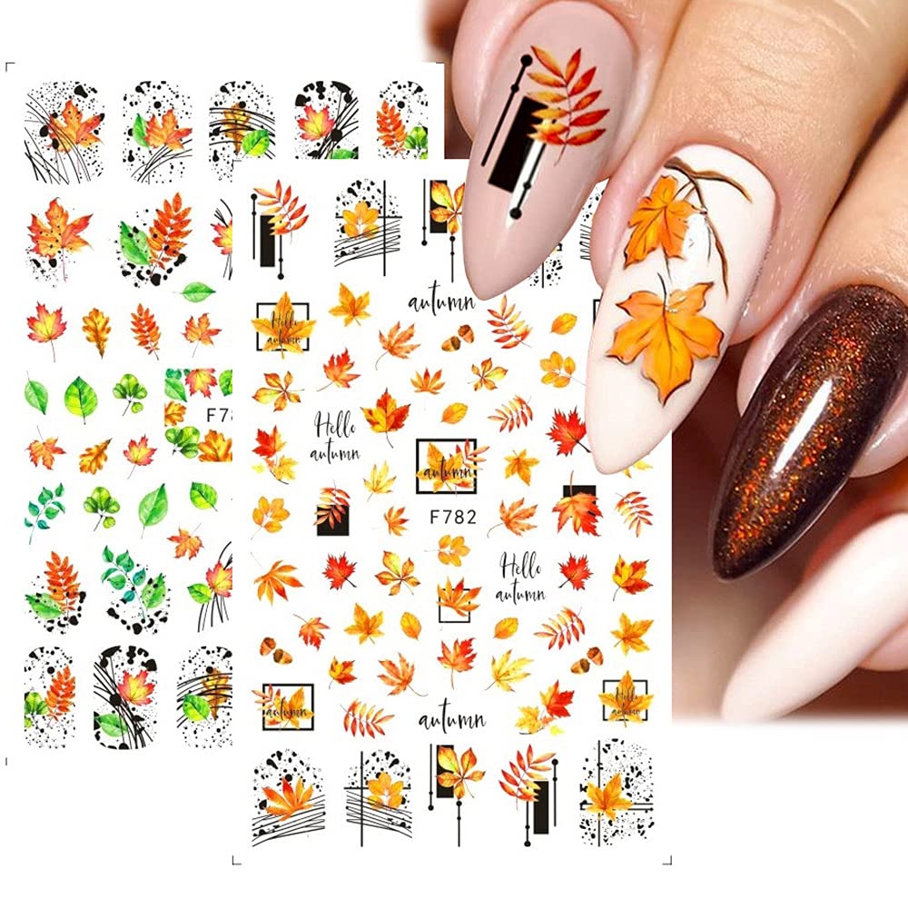 Fall Nail Art Stickers - 3D Self-Adhesive Maple Leaf Nail Decals for Thanksgiving & Autumn Nail Designs | 6 Sheets of Nail Foil Stickers for Acrylic Nails, Perfect for Thanksgiving Day Decorations & Seasonal Nail Art