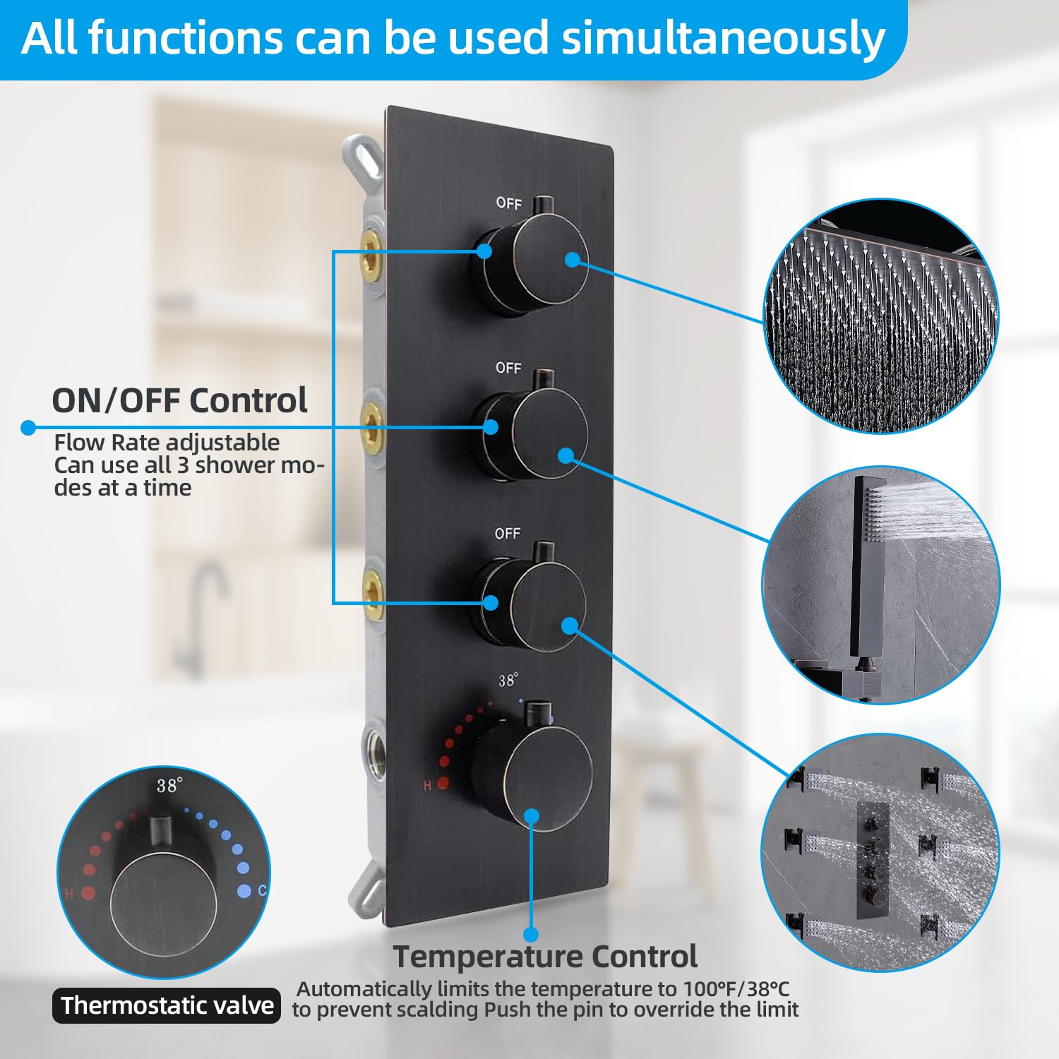 Premium Thermostatic Brass Shower System - Rainfall Shower Head, Body Jets & Handheld Wand in Oil Rubbed Bronze | Luxury Bathroom Upgrade for Spa-Like Experience at Home