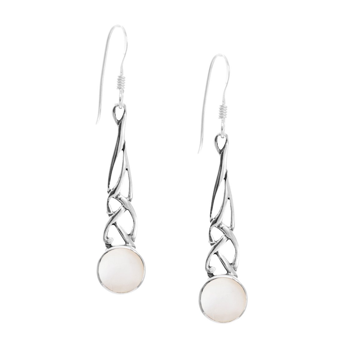 Silverly Women's 925 Sterling Silver Mother of Pearl Celtic Knot Dangle Earrings - Elegant Handmade Jewelry for Women, Perfect for Weddings, Parties & Special Occasions