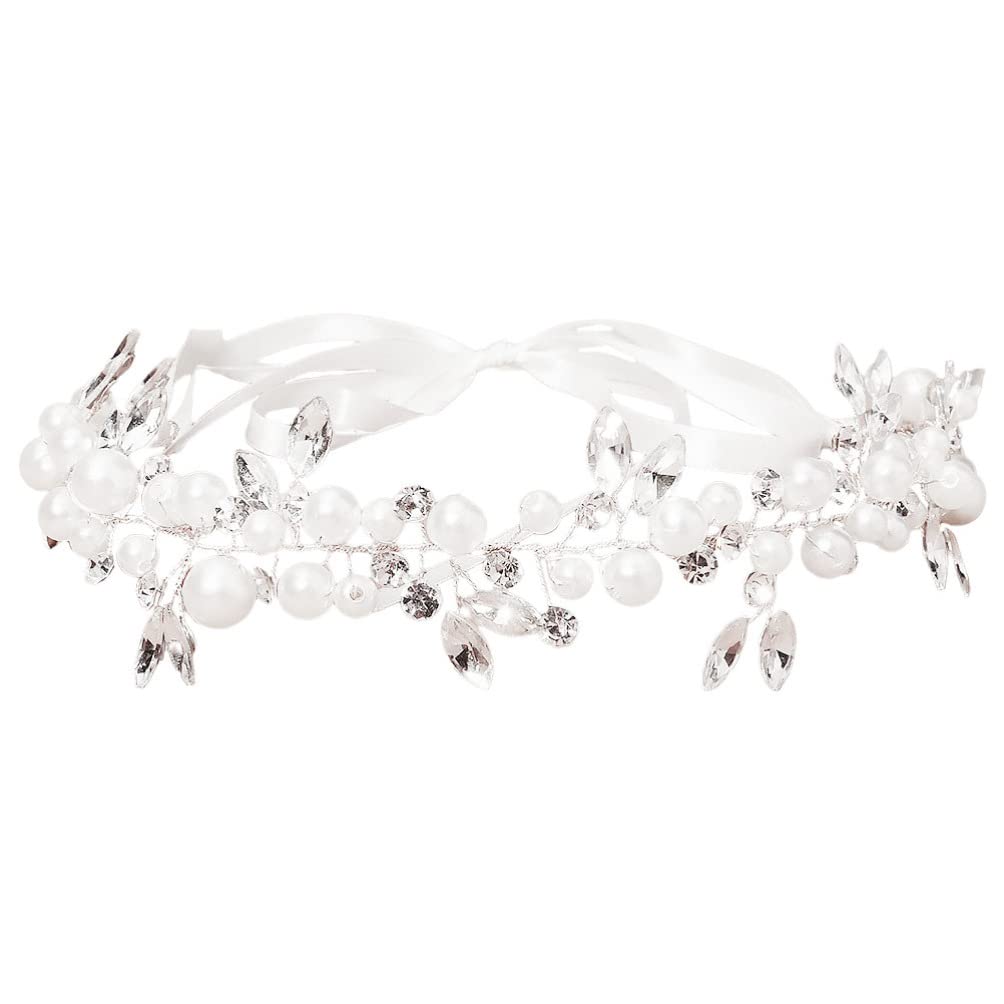 FOMIYES Rhinestone Pearl Headband for Women - Bridesmaid Hair Accessories, Bridal Headdress with Floral Vines & Artificial Pearls, Elegant Hairband for Weddings, Parties, and Special Occasions