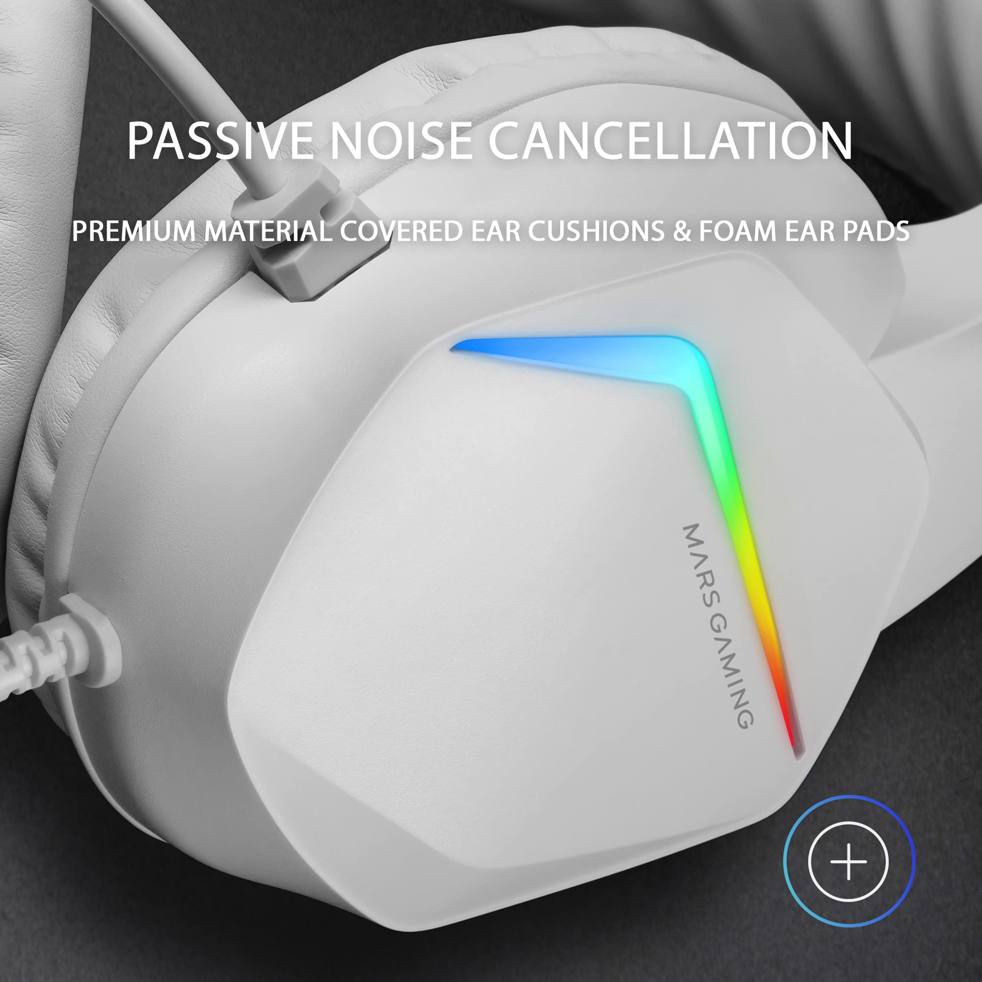 Mars Gaming MH122 RGB Over-Ear Gaming Headset with Microphone, HiFi Sound, Noise Cancellation, Ultra Lightweight - Compatible with PS4, PS5, Xbox, Switch, Tablet, Windows & Mac (White) - Perfect for Competitive Gaming, Streaming & Online Meetings