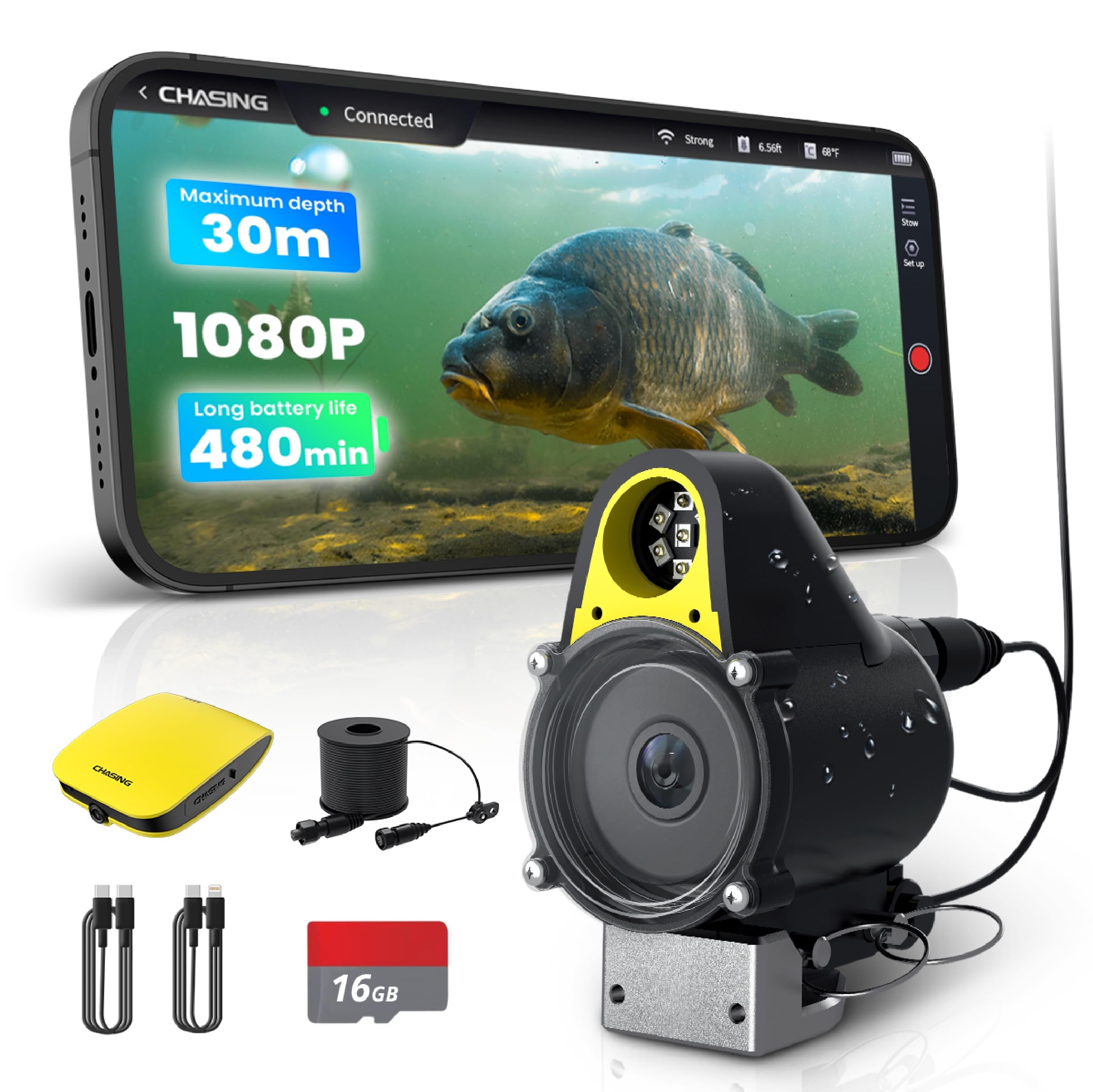 Chasing Canfish CF1 1080P Full HD Underwater Fishing Camera Kit with APP Remote Control - Portable Fish Finder for Real-Time Observation - Perfect for Ice Fishing, Kayak Fishing & Boat Fishing