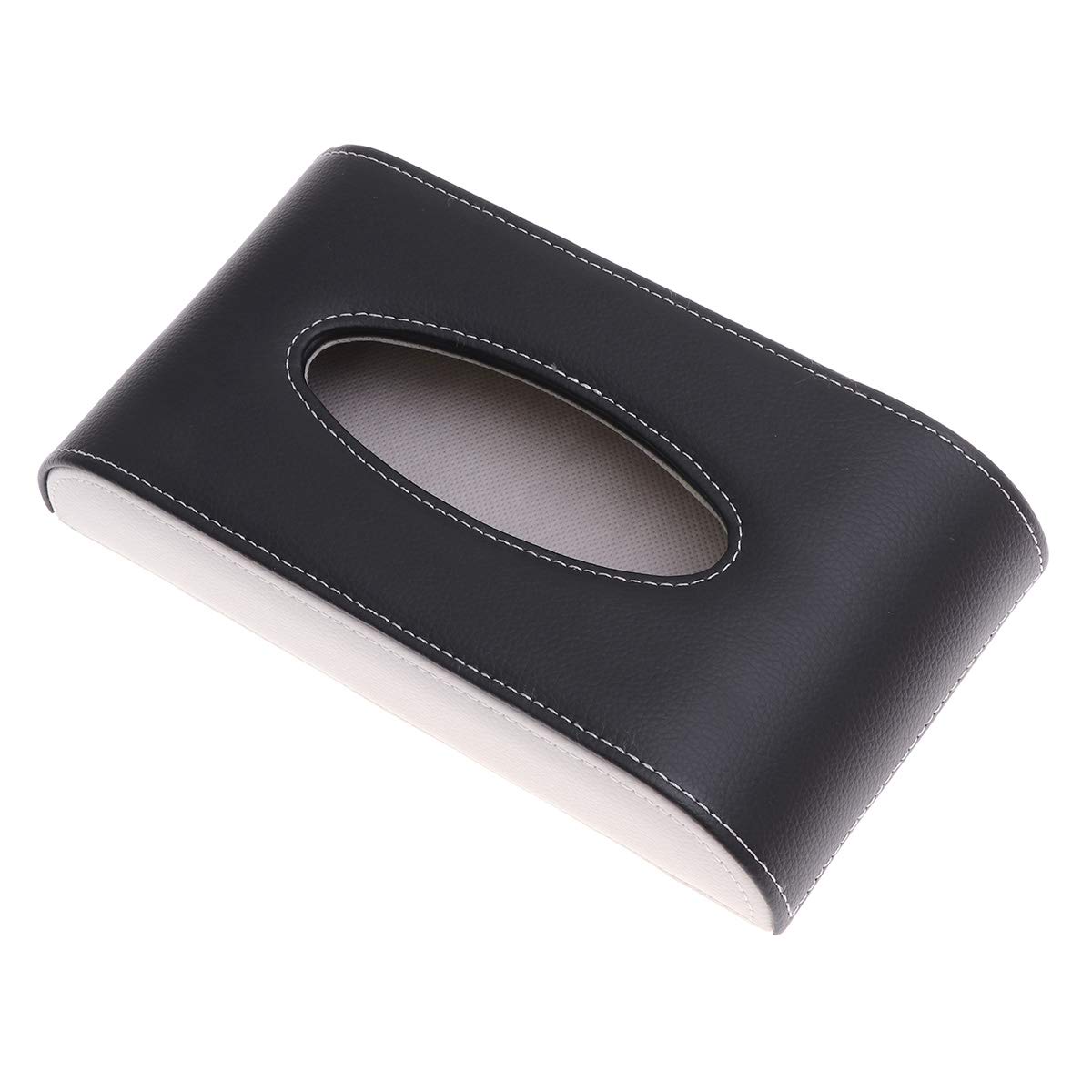 VICASKY Car Sun Visor Tissue Box Holder - Leather Napkin Storage Organizer with Sunshade for Vehicle Interior (Black+Beige) | Perfect for Car, SUV, Truck & Van Accessories