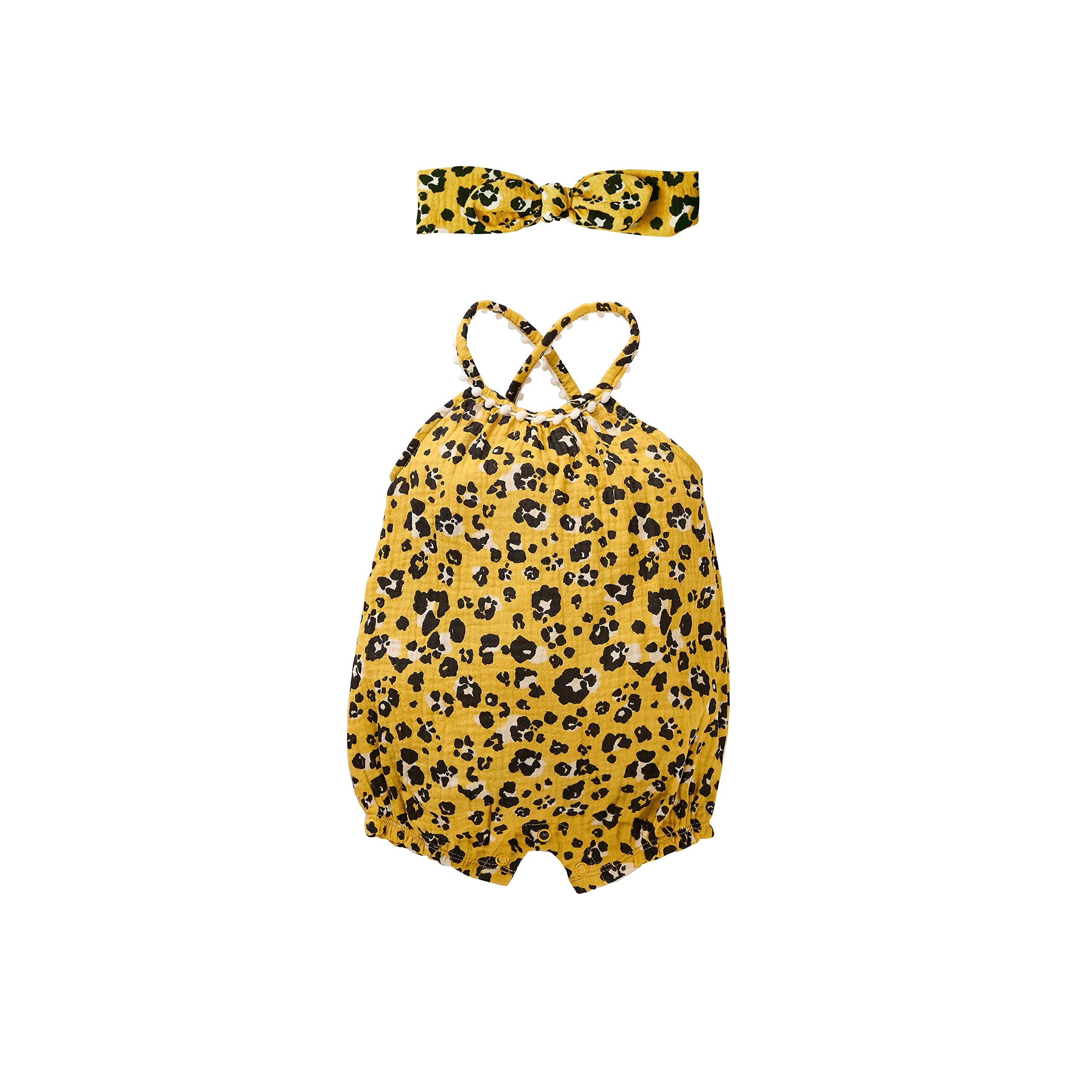 Mud Pie Leopard Bubble Romper & Headband Set for Baby Girls - Cute Animal Print Outfit for Photos, Parties & Everyday Wear